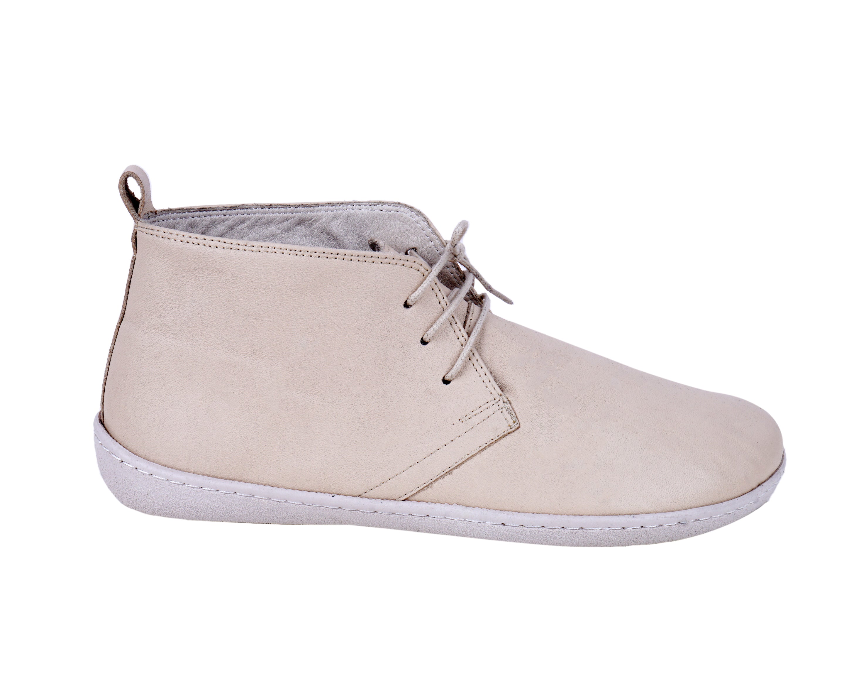 Cream Ankle Boots Wide Barefoot Shoes Smooth Leather Handmade 6mm Rubber Outsole 