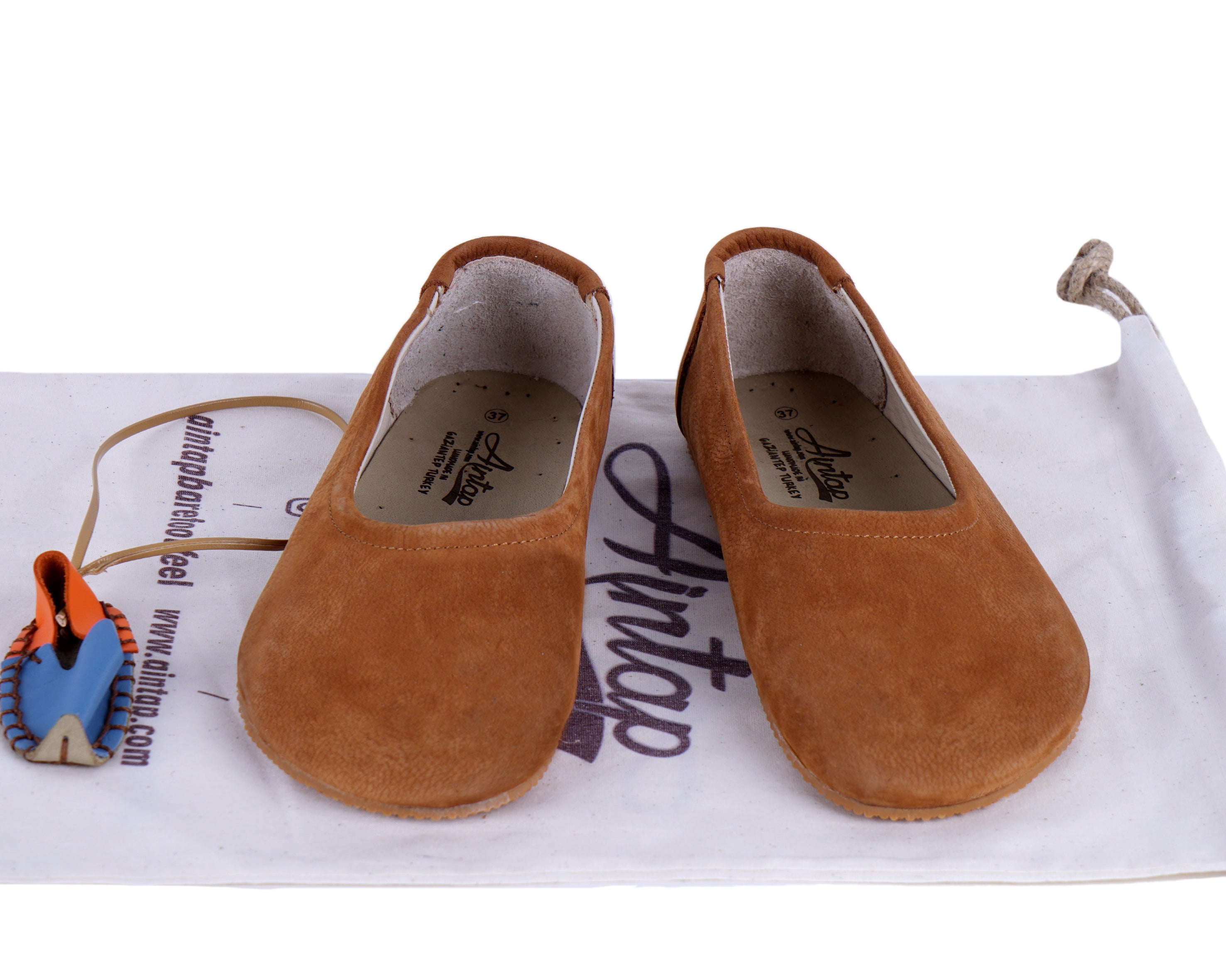 Tan Women Flat Ballets Wide Barefoot Nubuck Leather Handmade