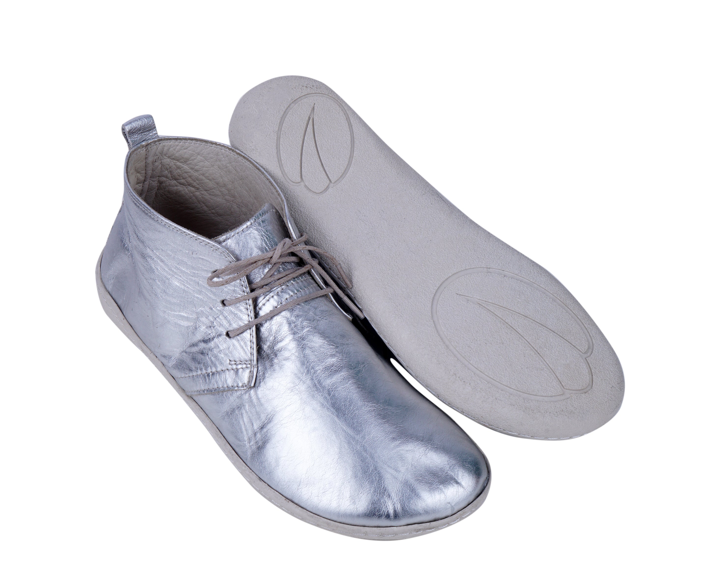 Sılver Ankle Boots Wide Barefoot Shoes Smooth Leather Handmade 6mm Rubber Outsole 