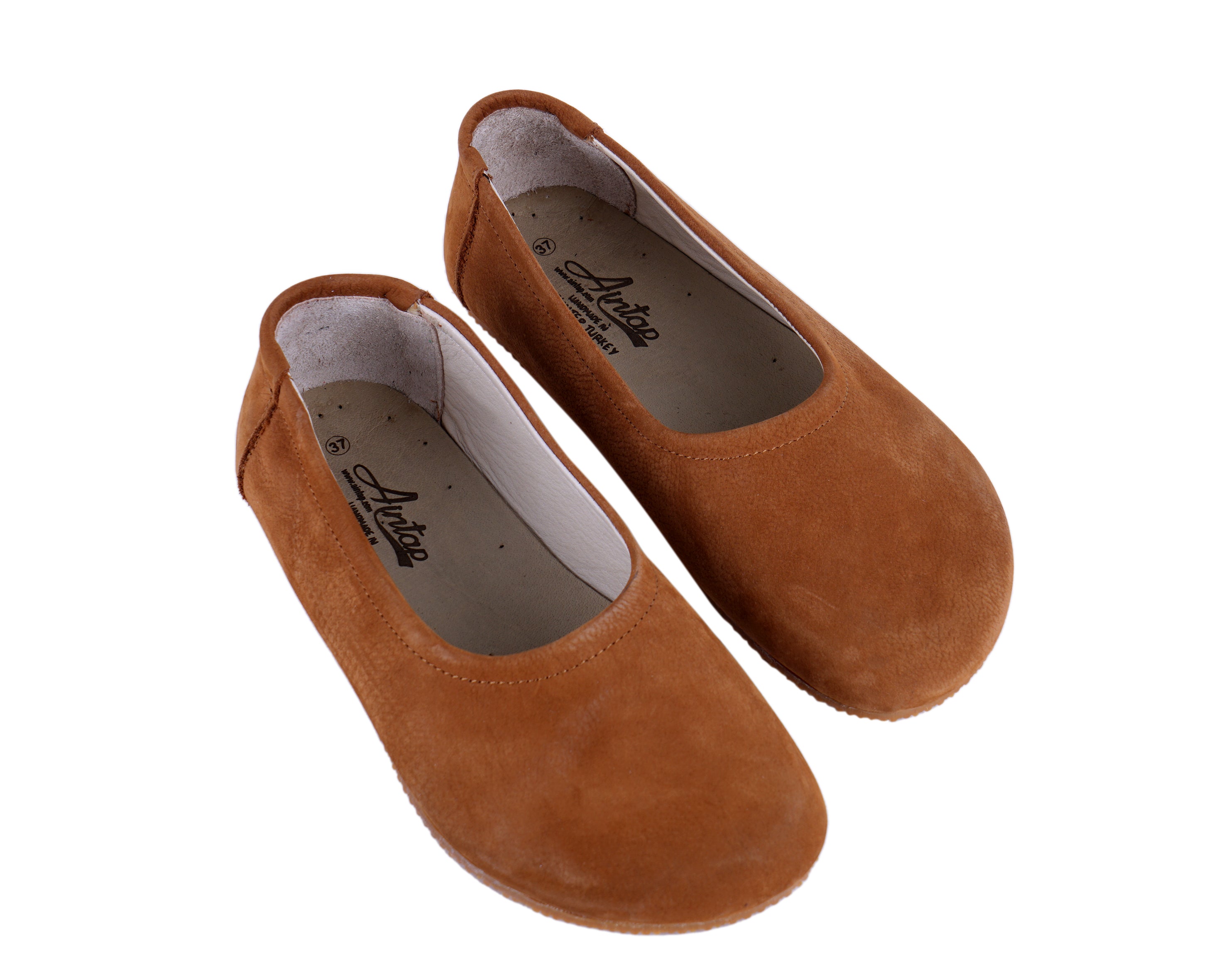 Tan Women Flat Ballets Wide Barefoot Nubuck Leather Handmade 
