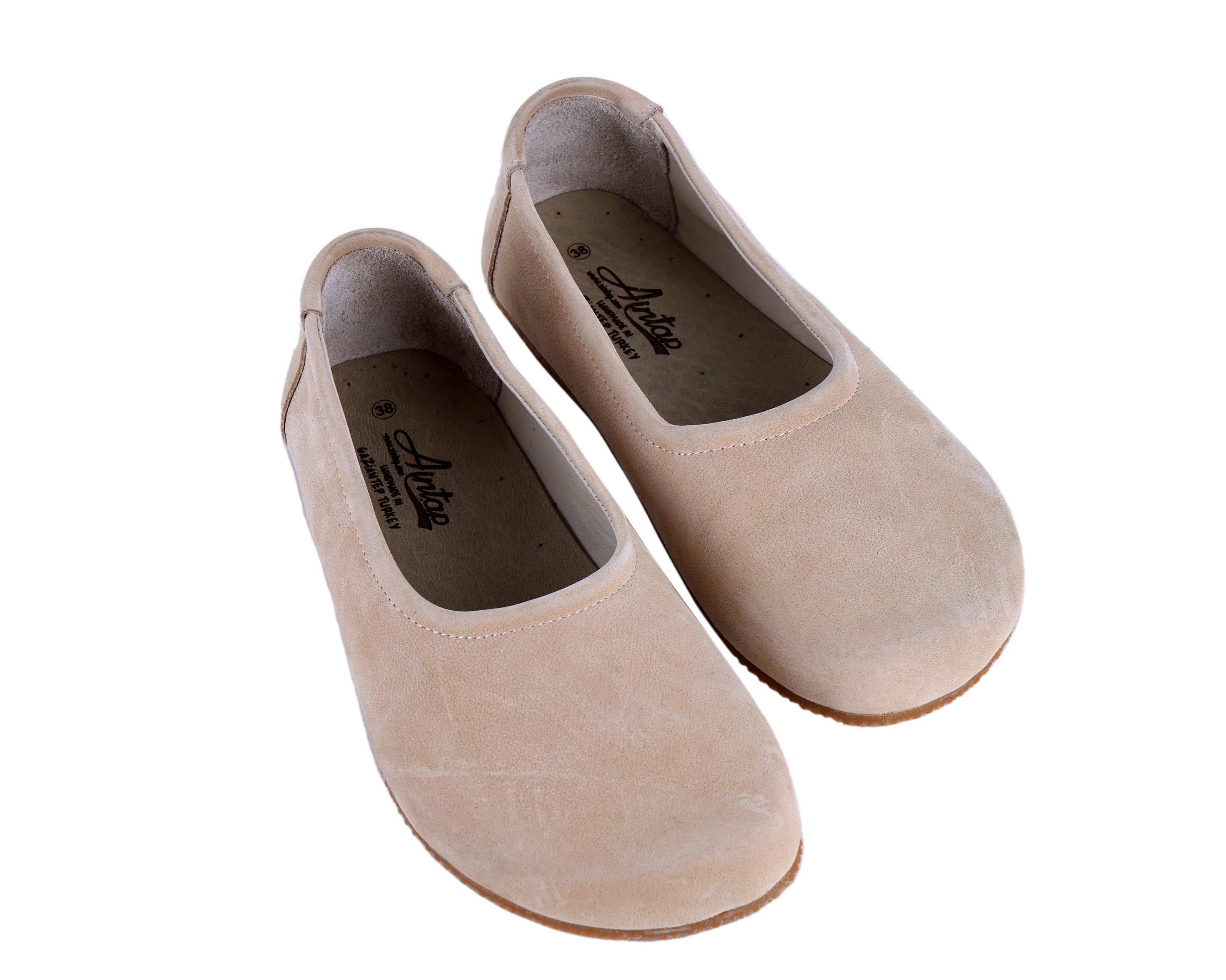 Cream Women Flat Ballets Wide Barefoot Nubuck Leather Handmade 