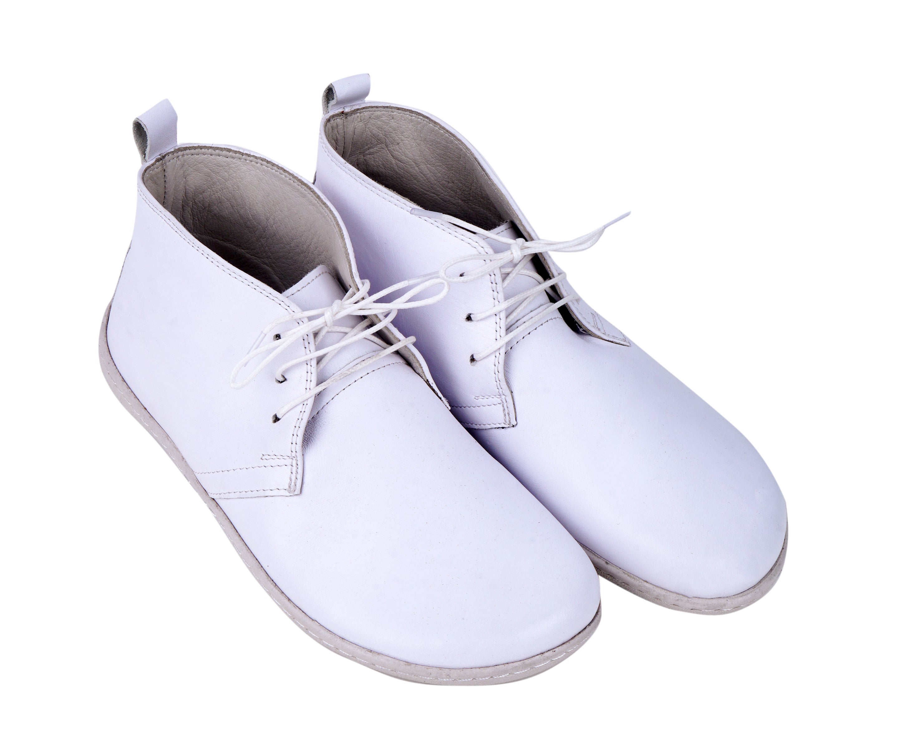 White Ankle Boots Wide Barefoot Shoes Smooth Leather Handmade 6mm Rubber Outsole 