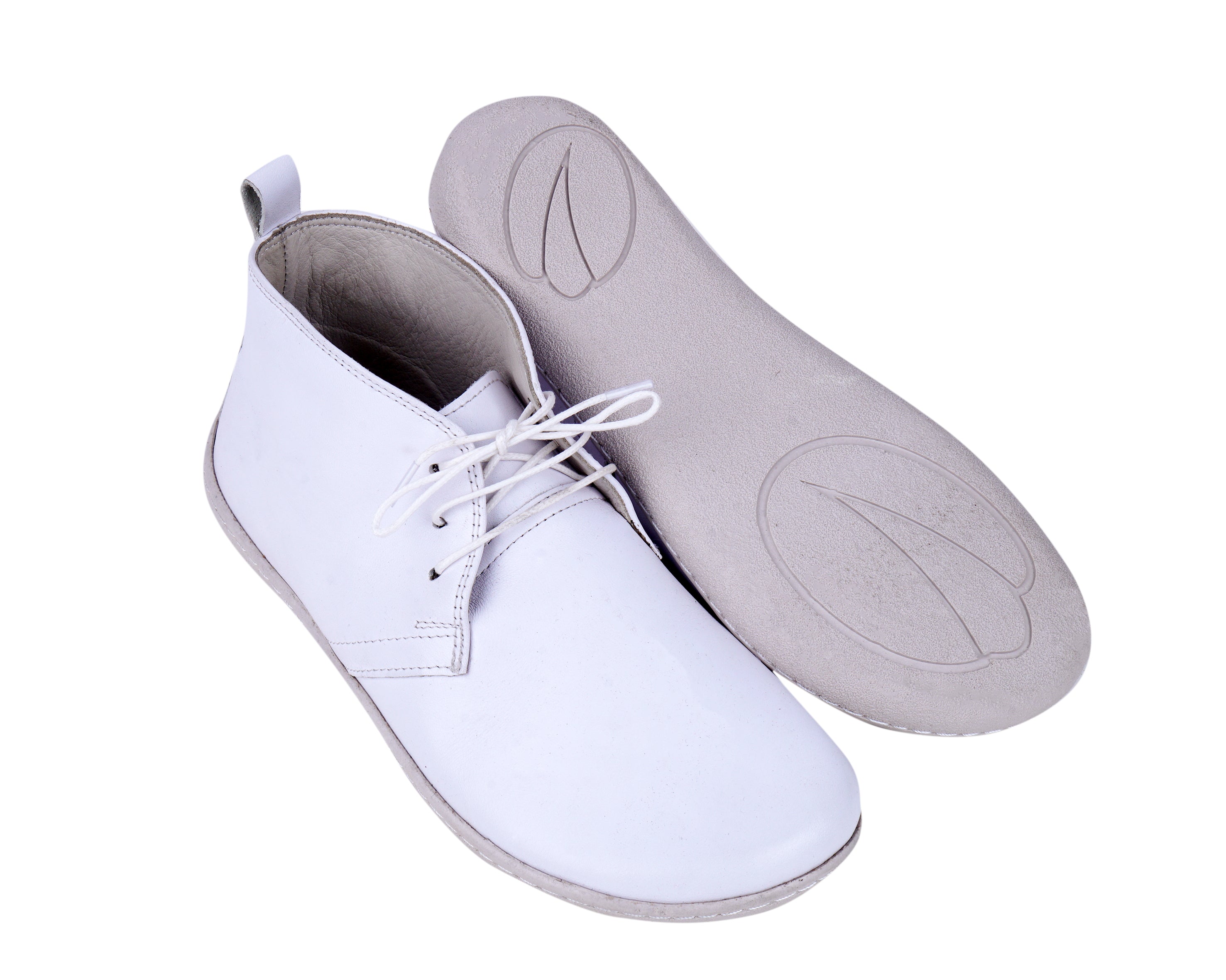 White Ankle Boots Wide Barefoot Shoes Smooth Leather Handmade 6mm Rubber Outsole 