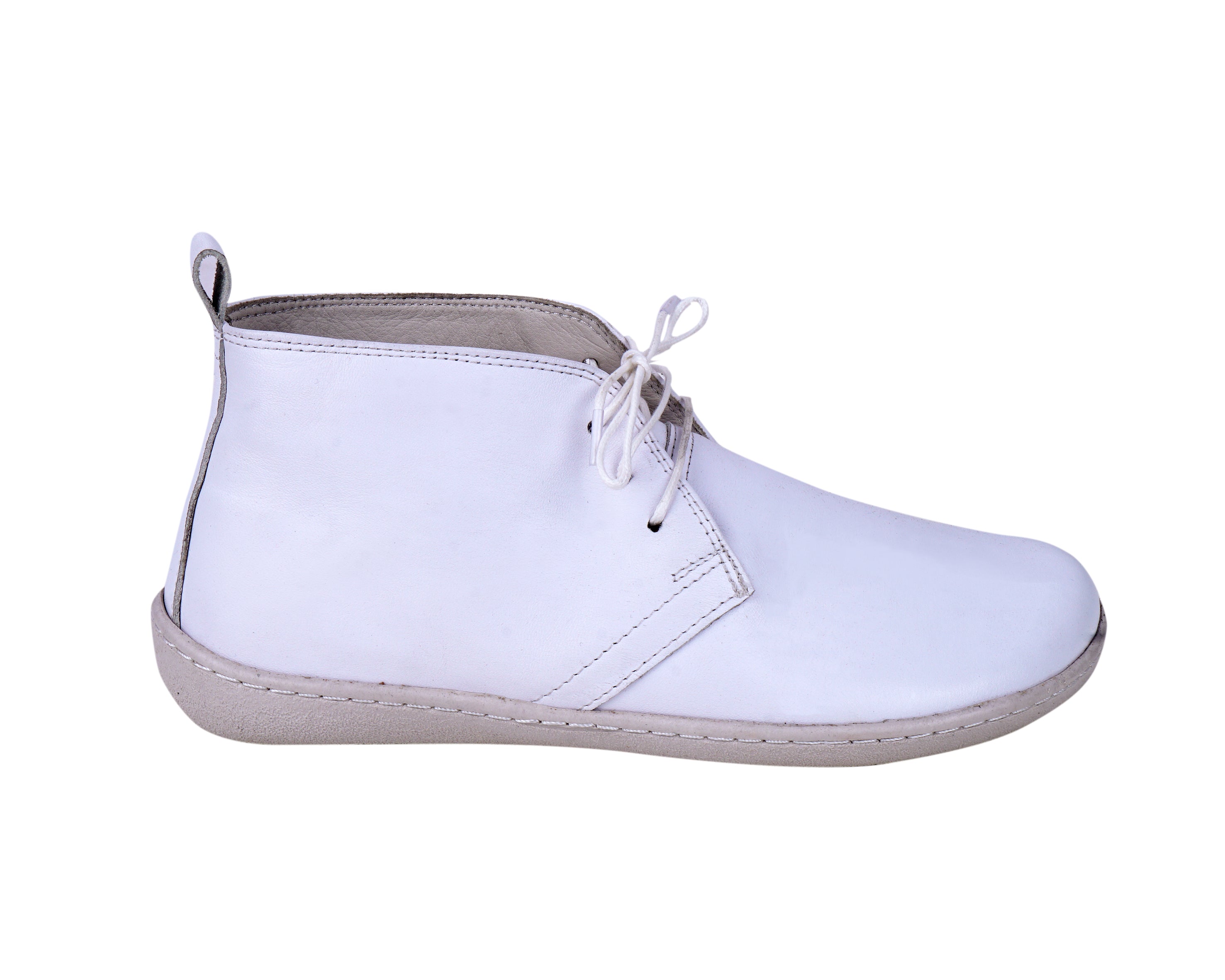 White Ankle Boots Wide Barefoot Shoes Smooth Leather Handmade 6mm Rubber Outsole 