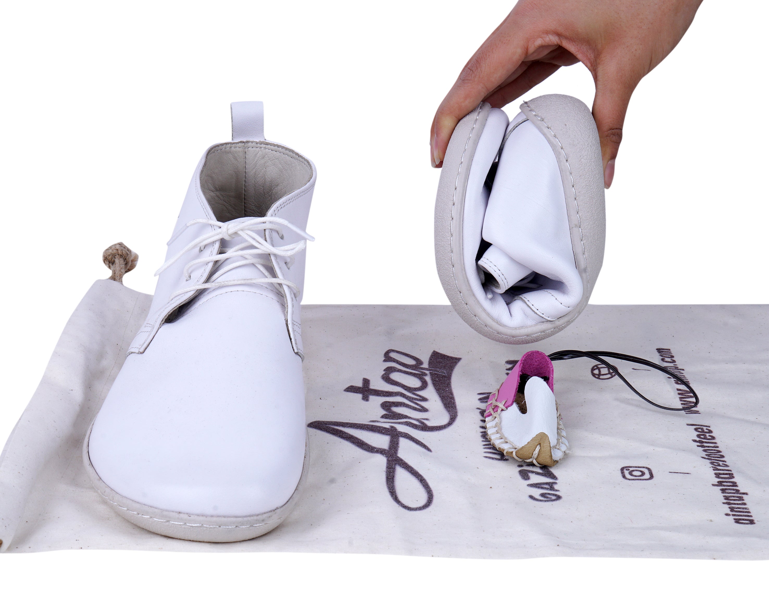 White Ankle Boots Wide Barefoot Shoes Smooth Leather Handmade 6mm Rubber Outsole 