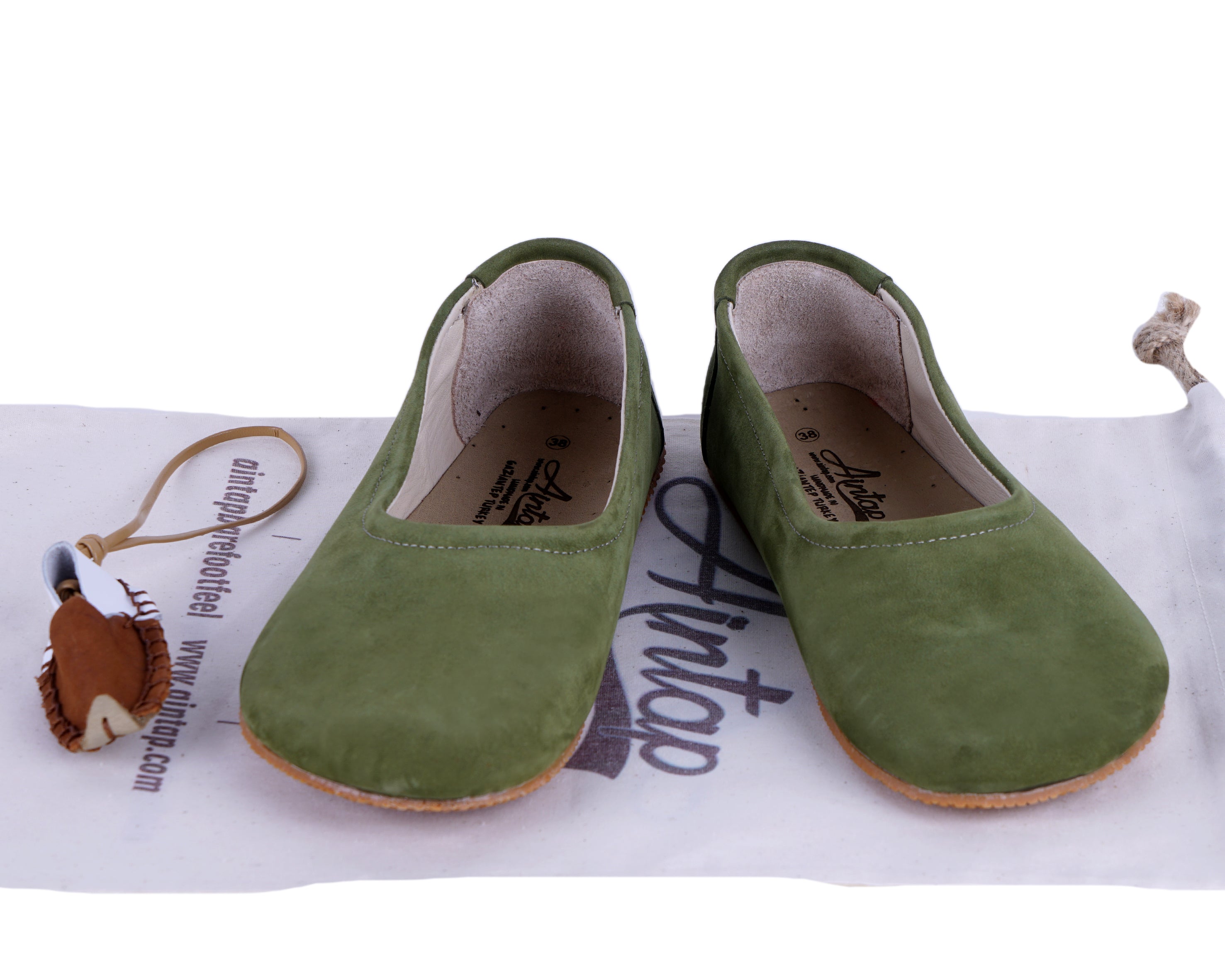Green Women Flat Ballets Wide Barefoot Nubuck Leather Handmade 