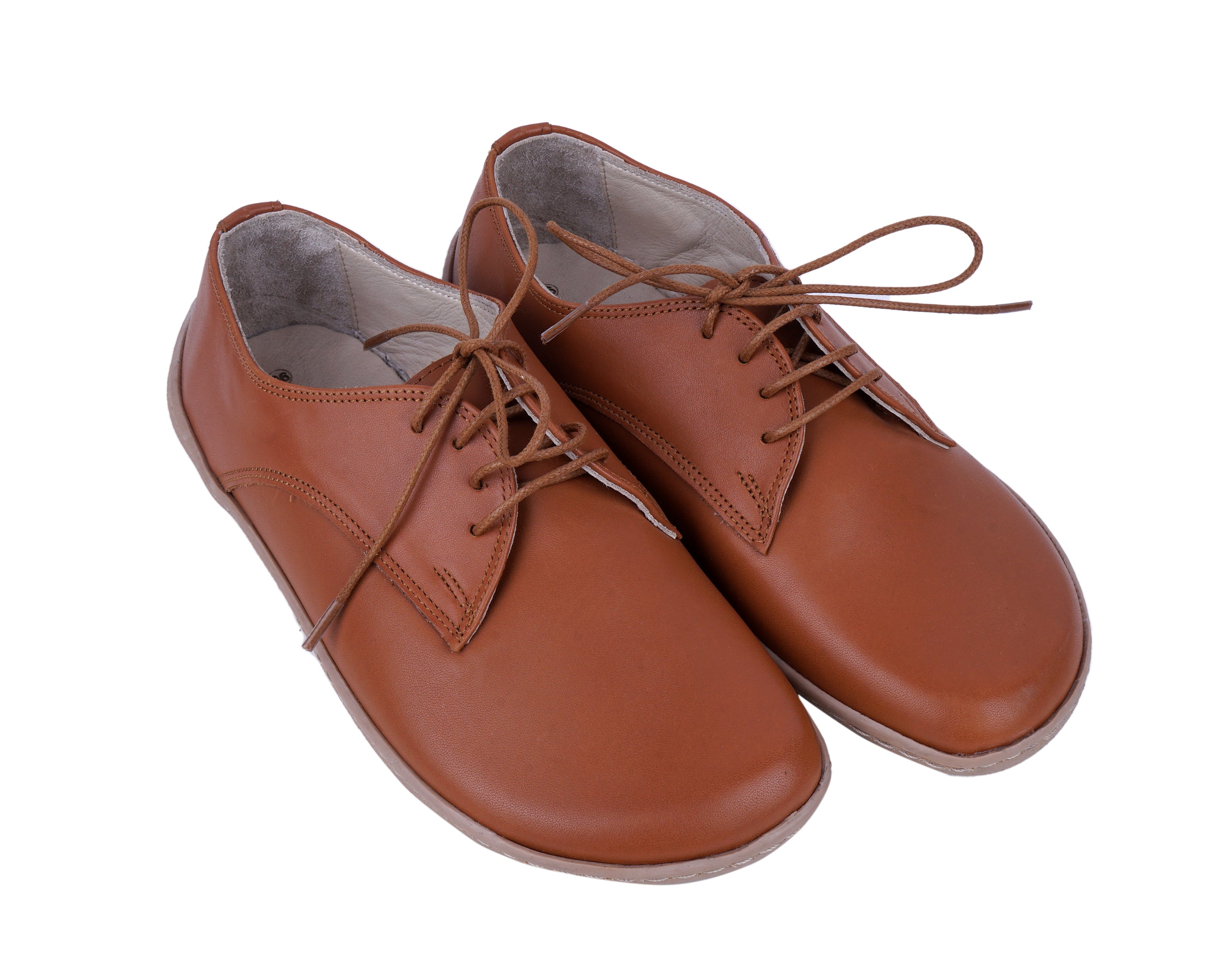 Tan Oxford Wide Barefoot Shoes Smooth Leather Handmade 6mm Rubber Outsole 