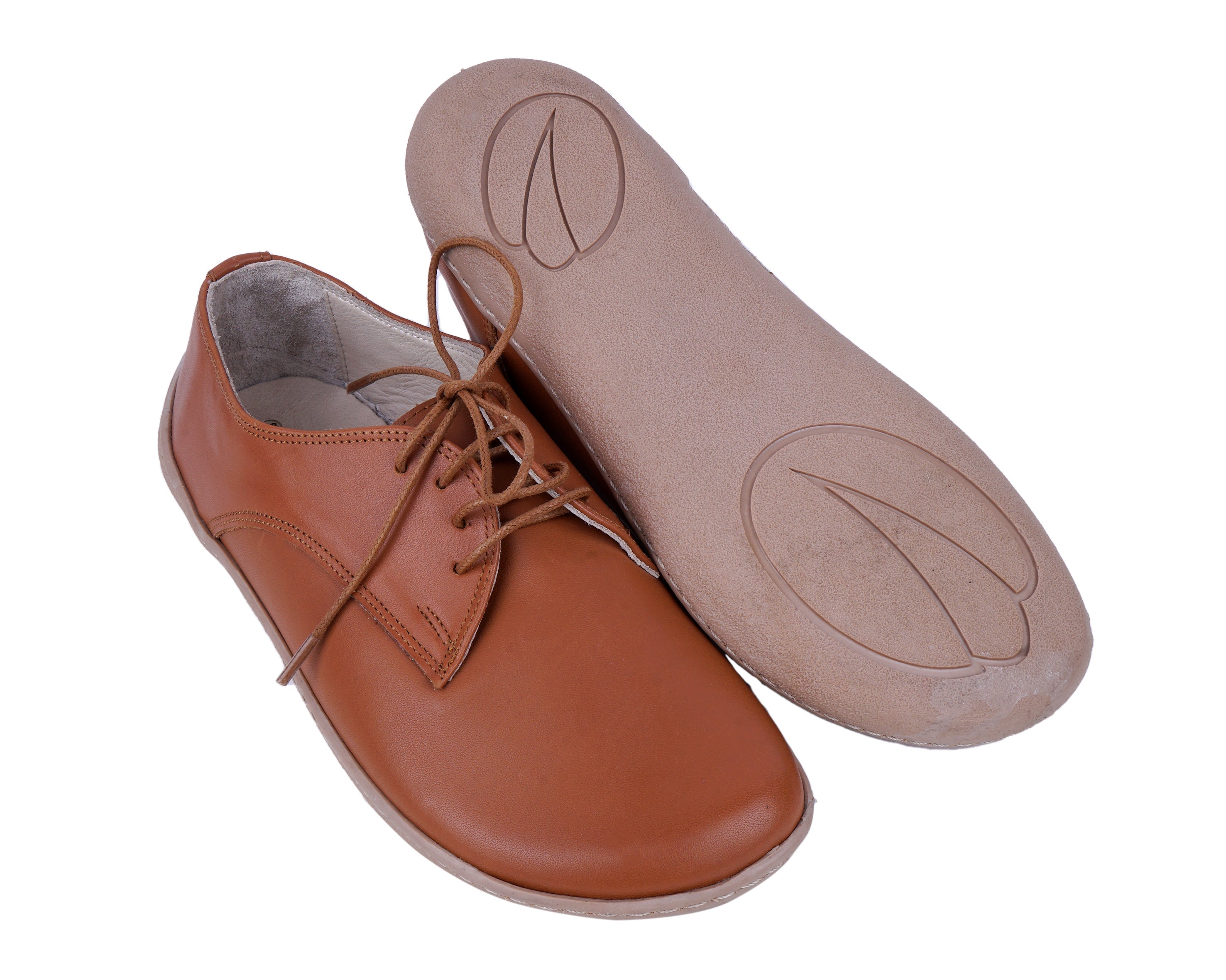Tan Oxford Wide Barefoot Shoes Smooth Leather Handmade 6mm Rubber Outsole 
