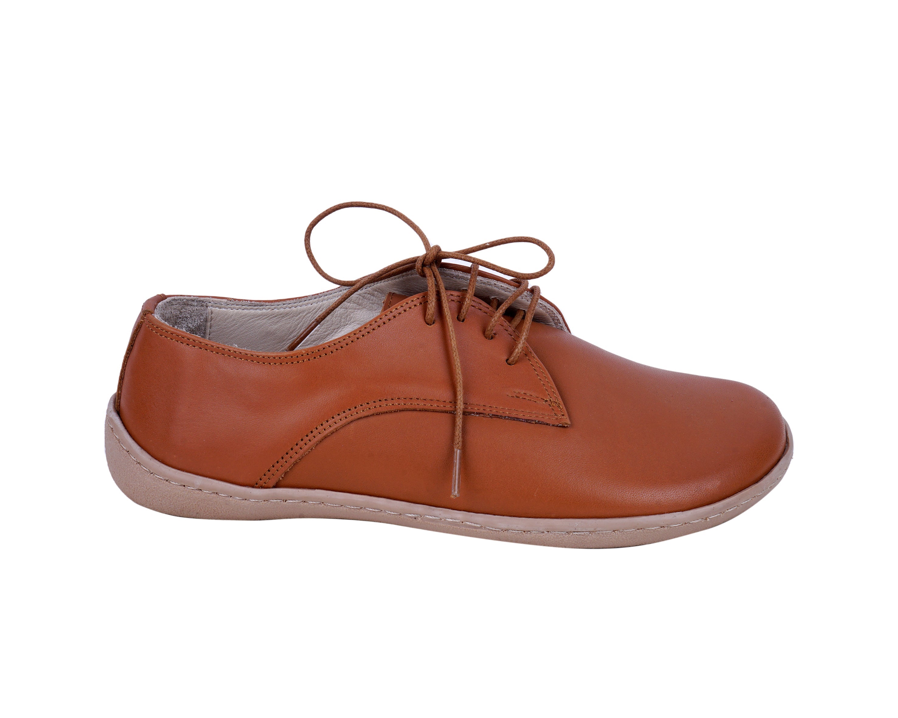 Tan Oxford Wide Barefoot Shoes Smooth Leather Handmade 6mm Rubber Outsole 