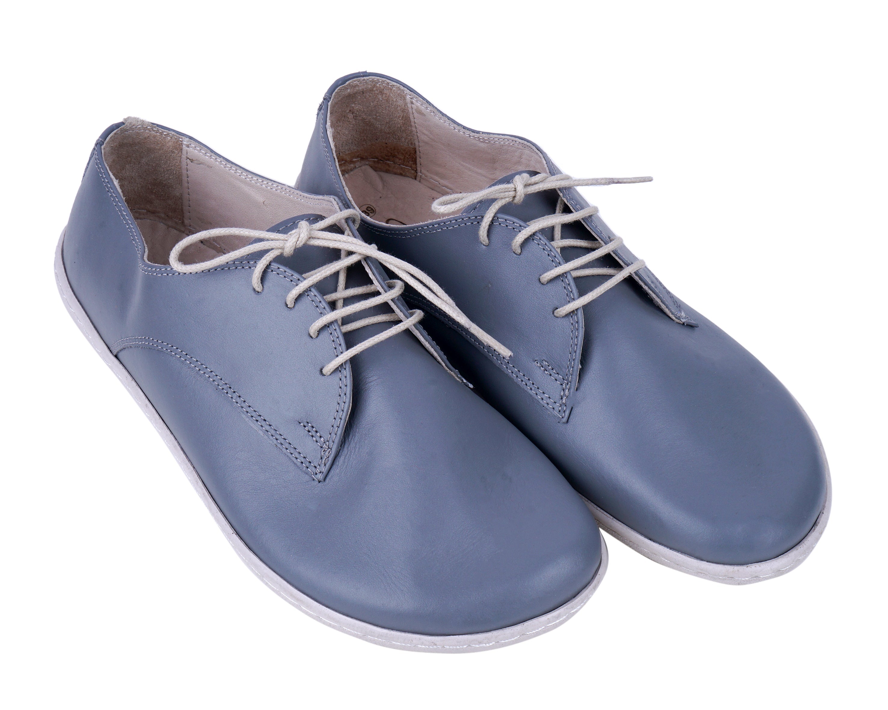 Gray Oxford Wide Barefoot Shoes Smooth Leather Handmade 6mm Rubber Outsole 