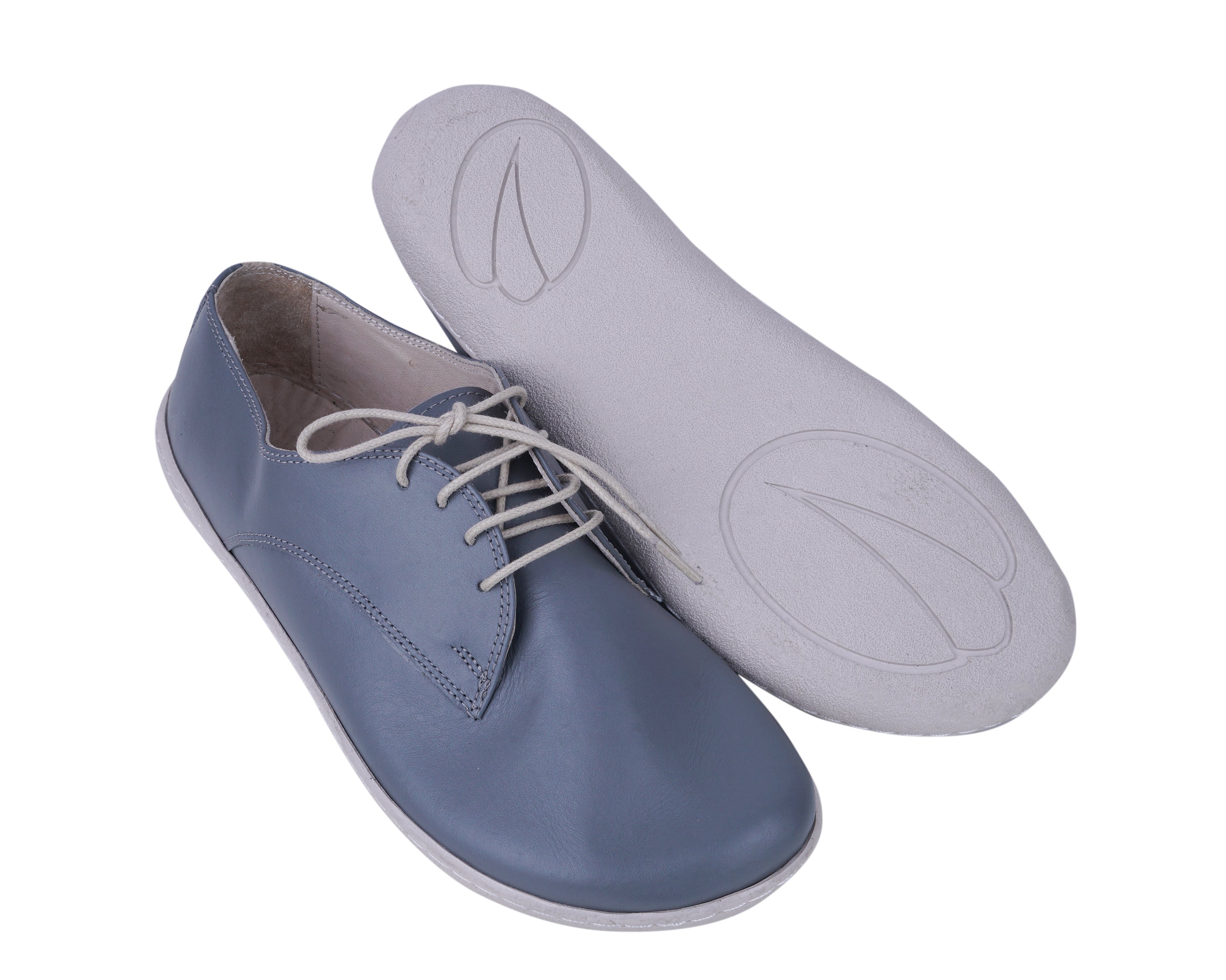 Gray Oxford Wide Barefoot Shoes Smooth Leather Handmade 6mm Rubber Outsole