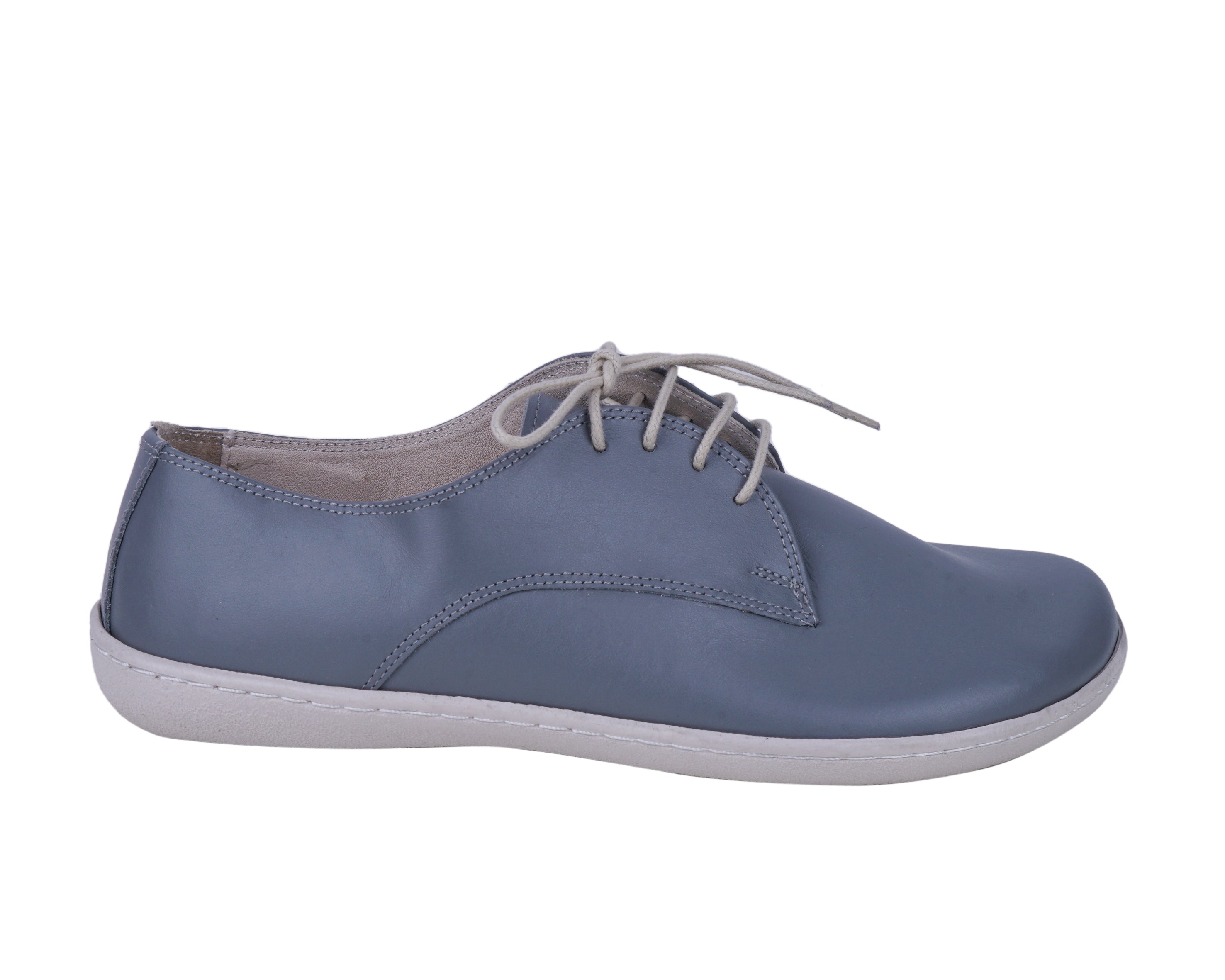 Gray Oxford Wide Barefoot Shoes Smooth Leather Handmade 6mm Rubber Outsole 