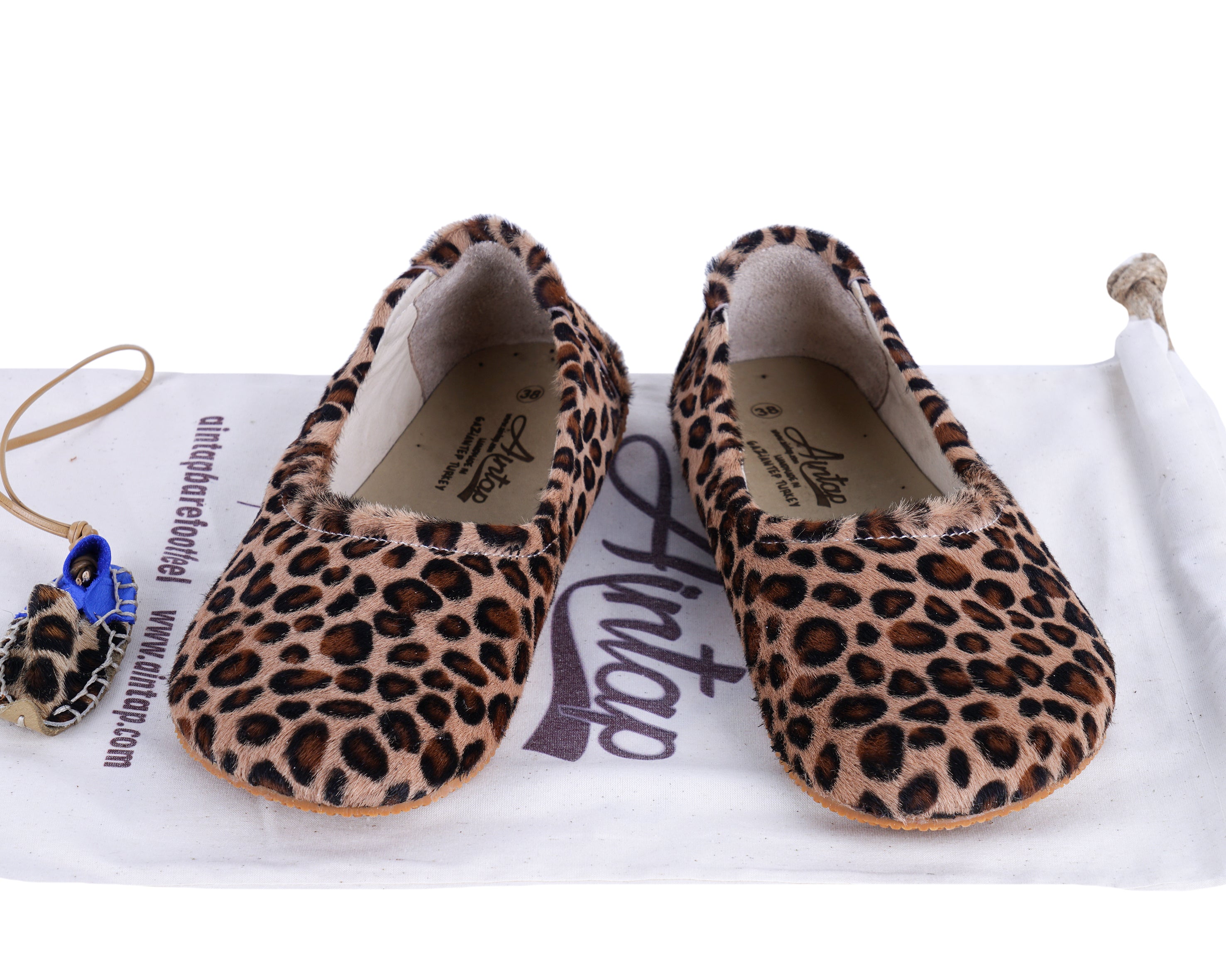 Leopard Women Flat Ballets Wide Barefoot Smooth Leather Handmade