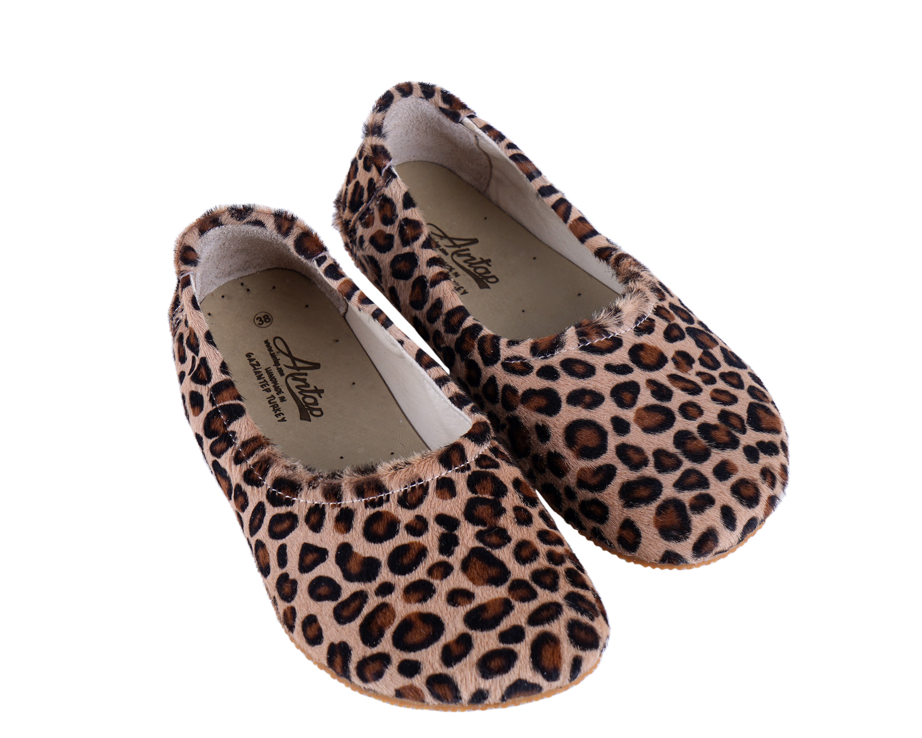 Leopard Women Flat Ballets Wide Barefoot Smooth Leather Handmade