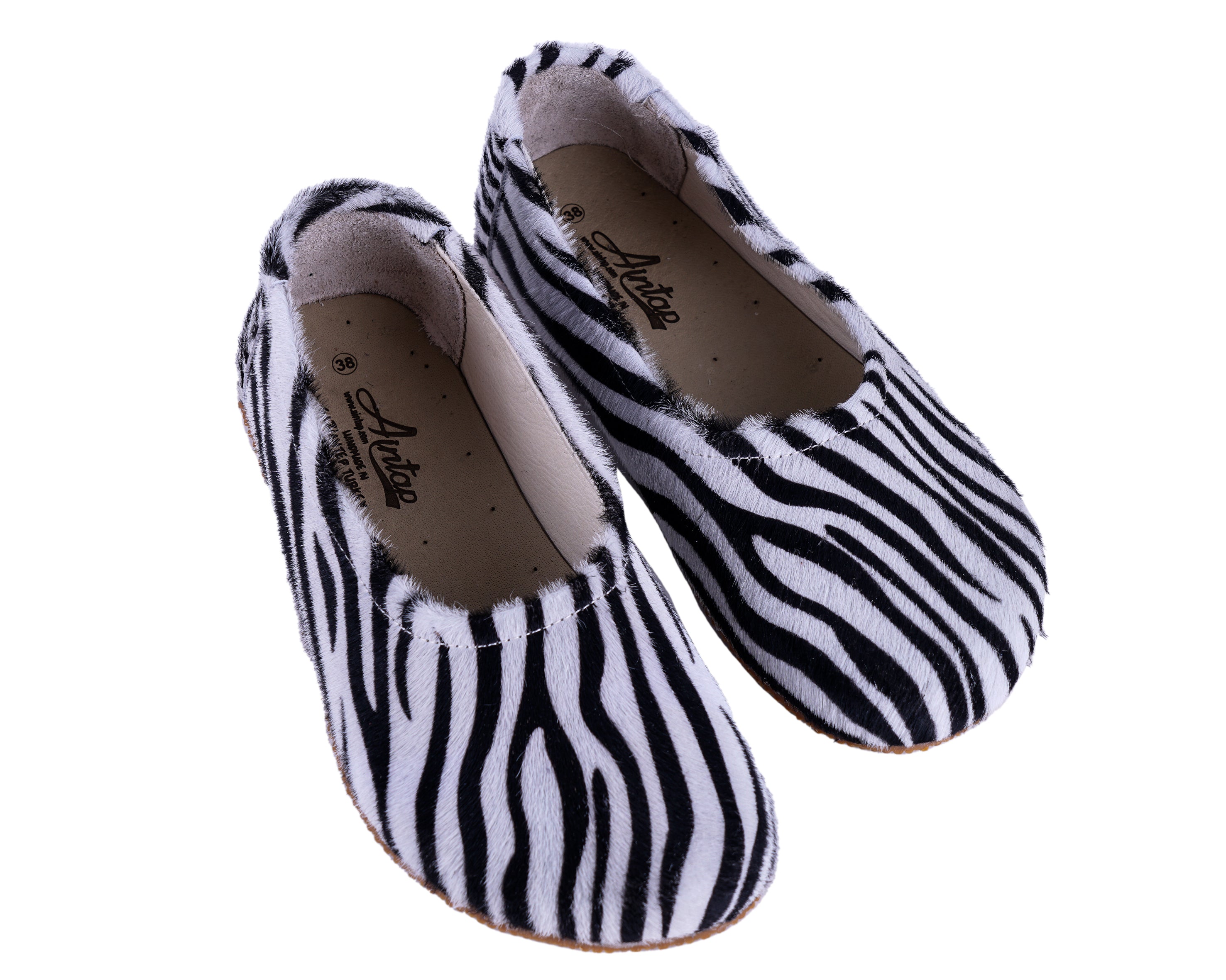 Zebra Women Flat Ballets Wide Barefoot Smooth Leather Handmade 