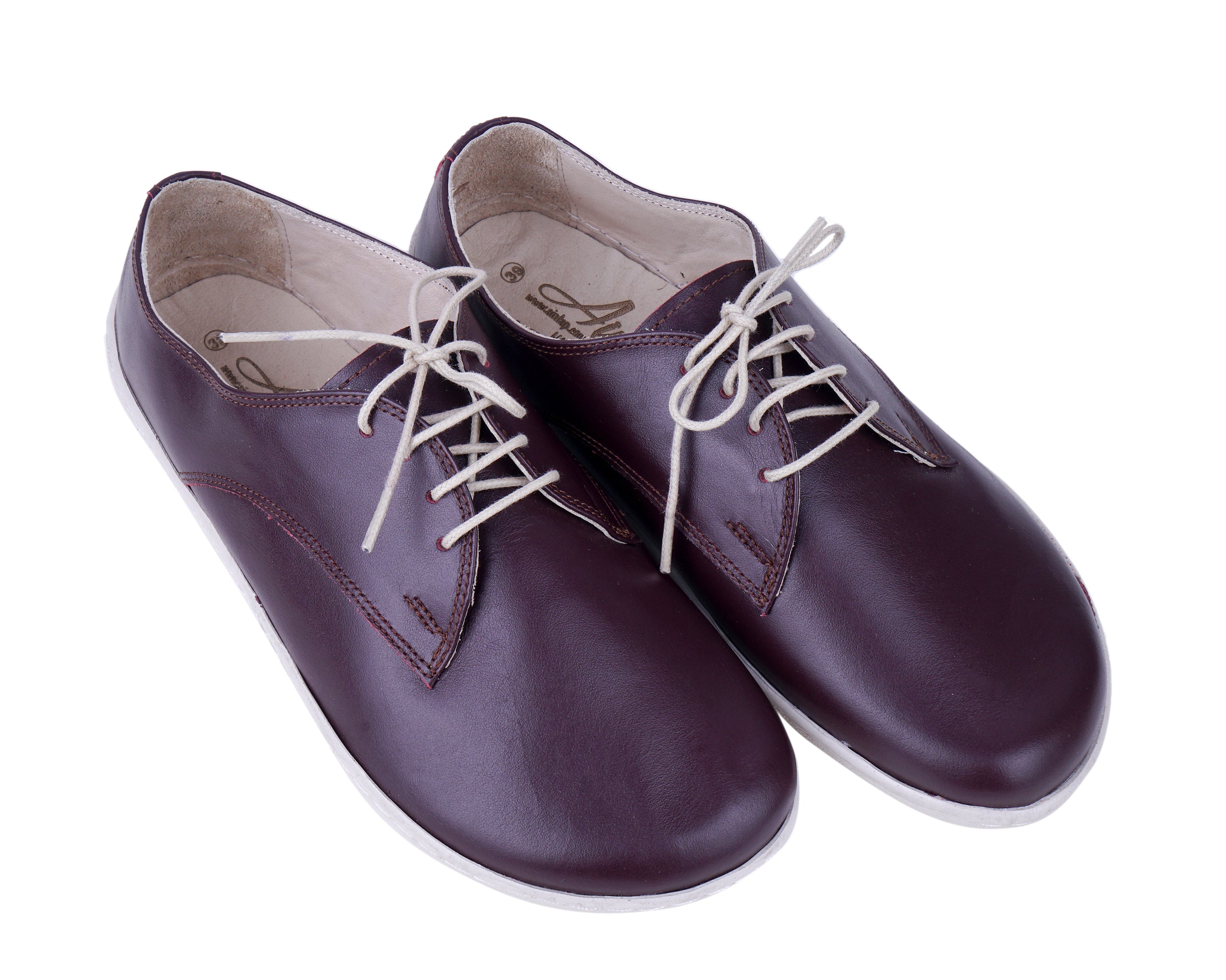 Burgundy Oxford Wide Barefoot Shoes Smooth Leather Handmade 6mm Rubber Outsole 