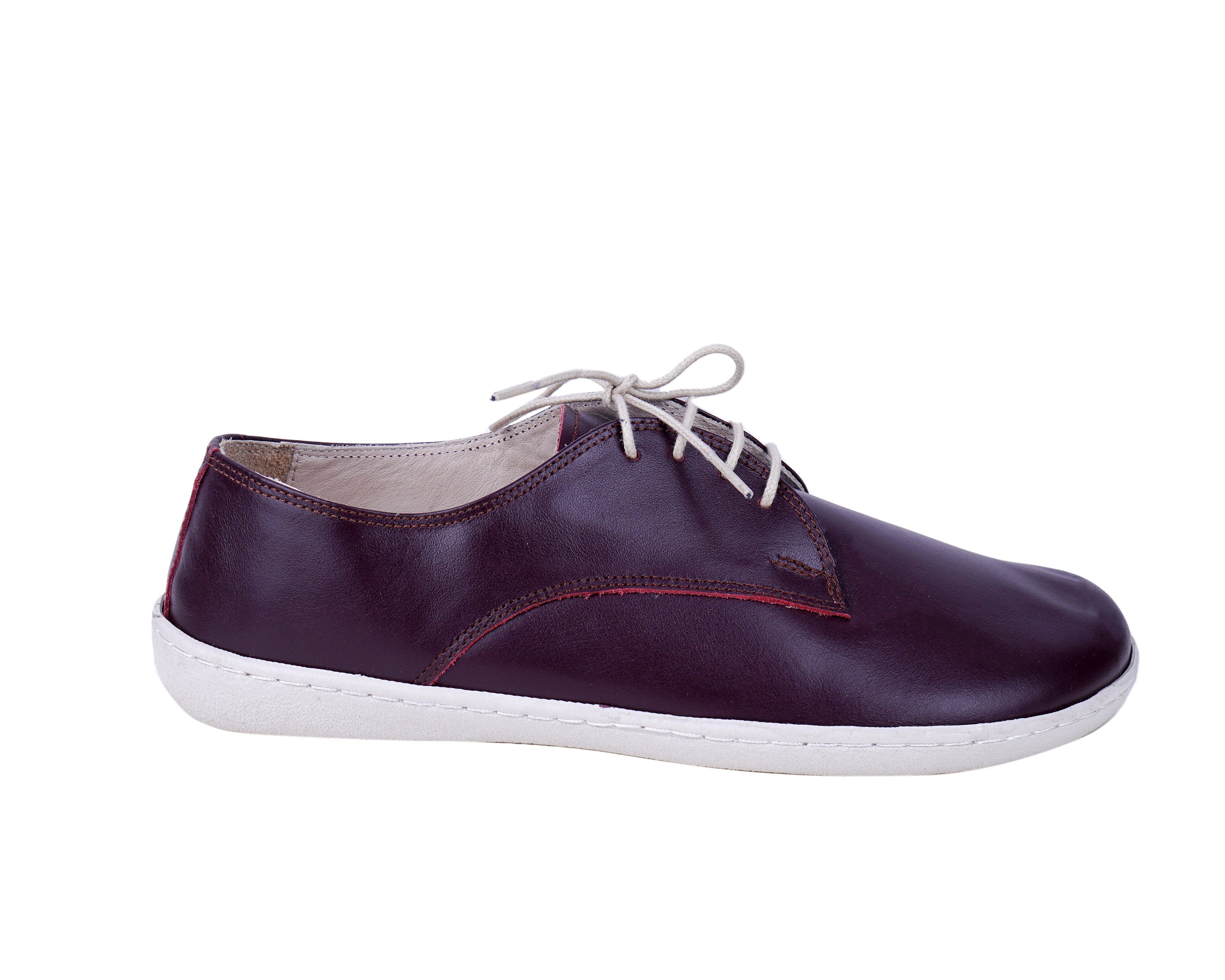 Burgundy Oxford Wide Barefoot Shoes Smooth Leather Handmade 6mm Rubber Outsole 