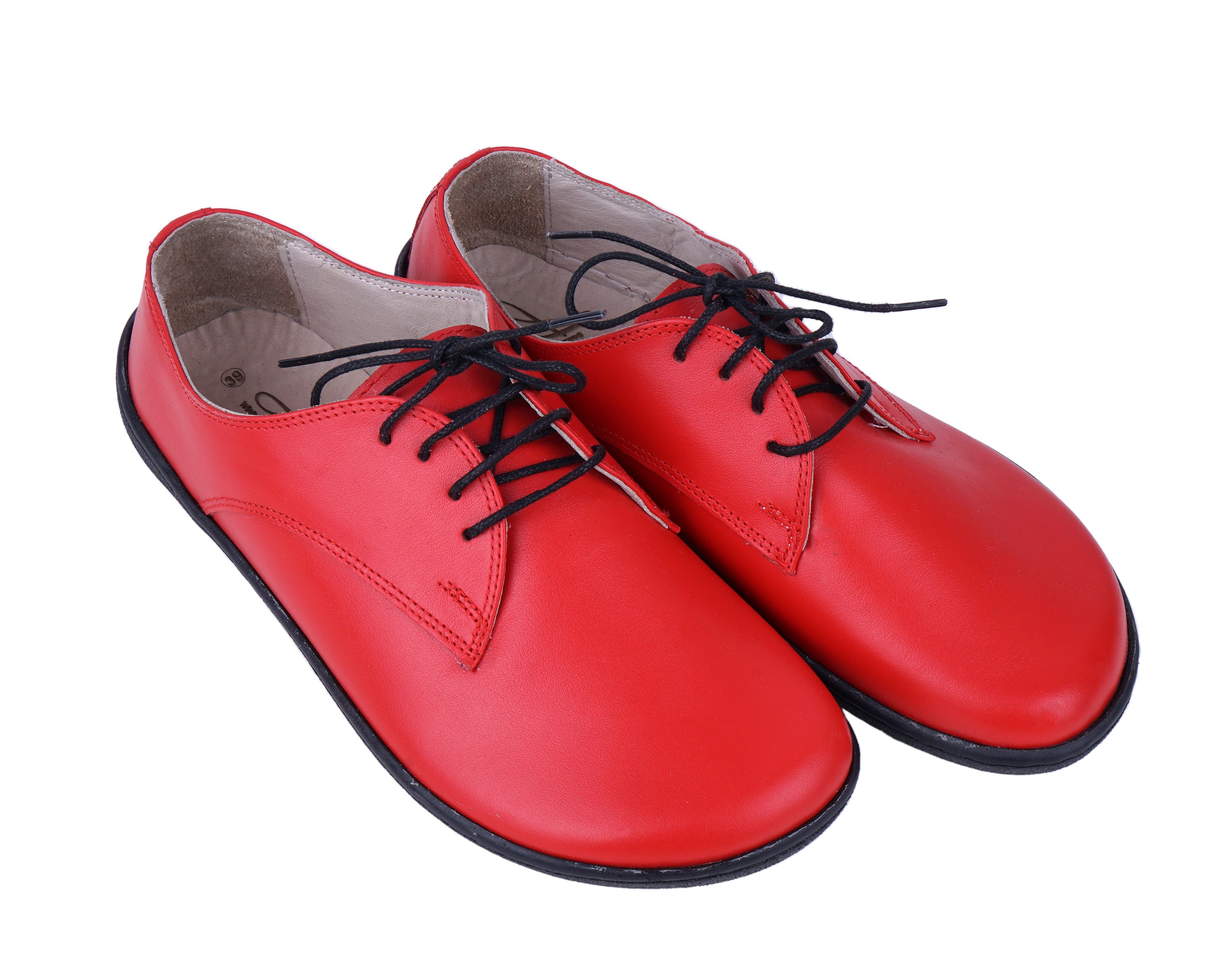 Red Oxford Wide Barefoot Shoes Smooth Leather Handmade 6mm Rubber Outsole