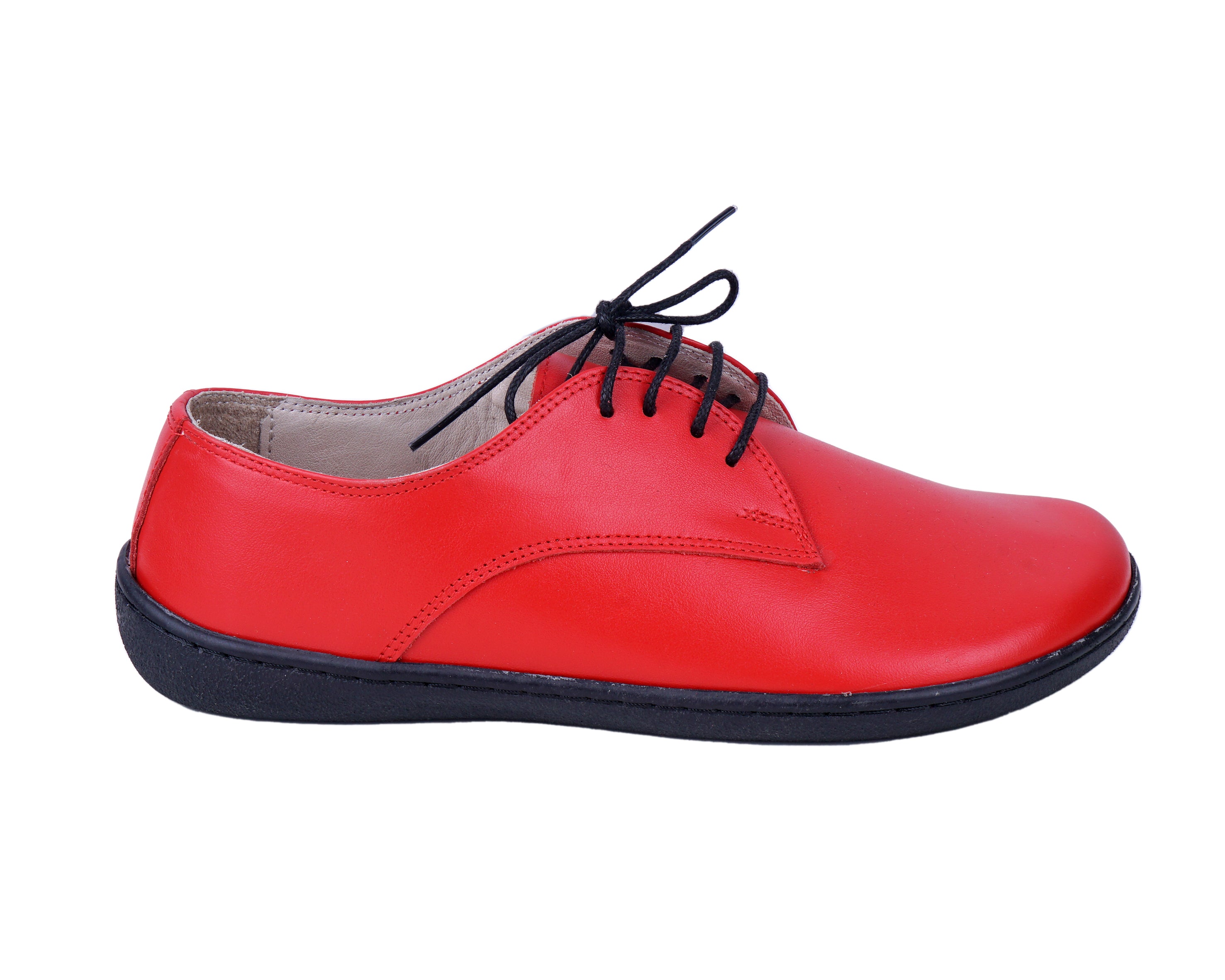 Red Oxford Wide Barefoot Shoes Smooth Leather Handmade 6mm Rubber Outsole