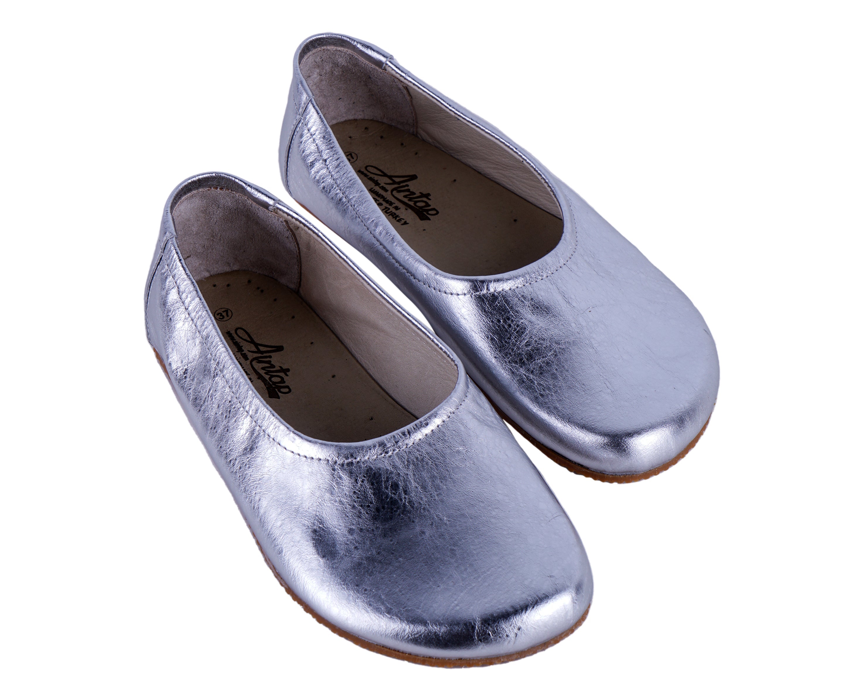 Sılver Women Flat Ballets Wide Barefoot Smooth Leather Handmade 