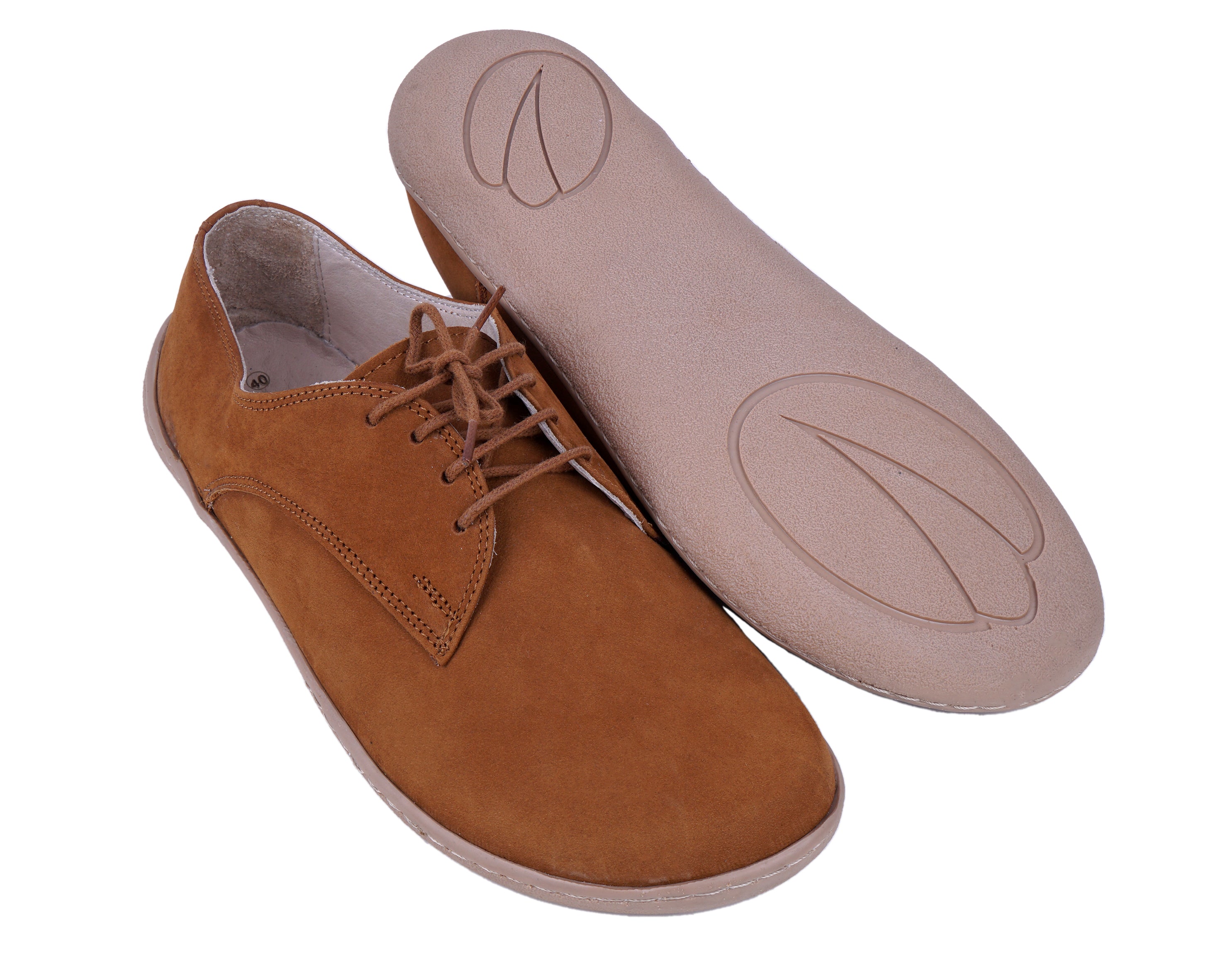 Tan Oxford Wide Barefoot Shoes Nubuck Leather Handmade 6mm Rubber Outsole