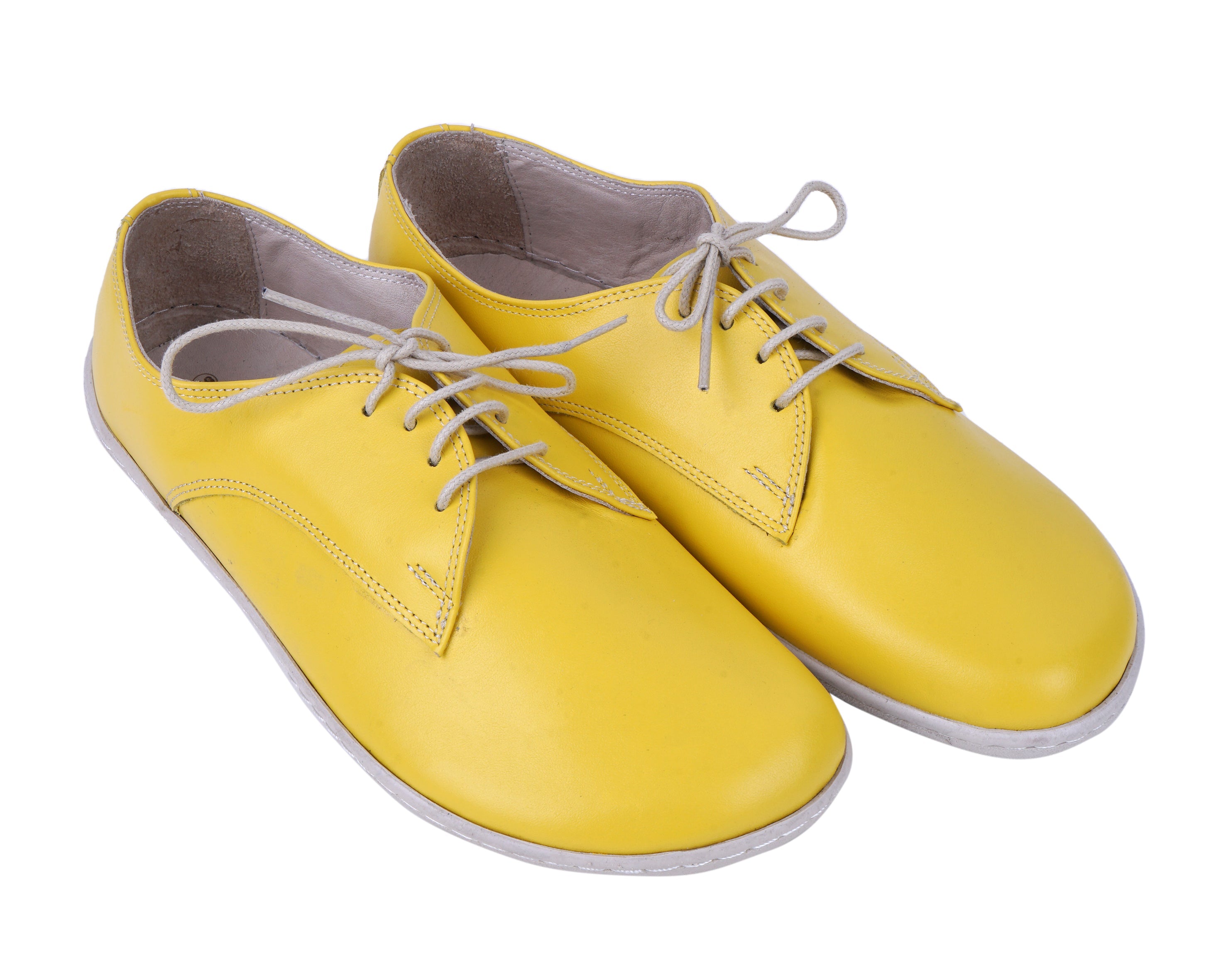 Yellow Oxford Wide Barefoot Shoes Smooth Leather Handmade 6mm Rubber Outsole 