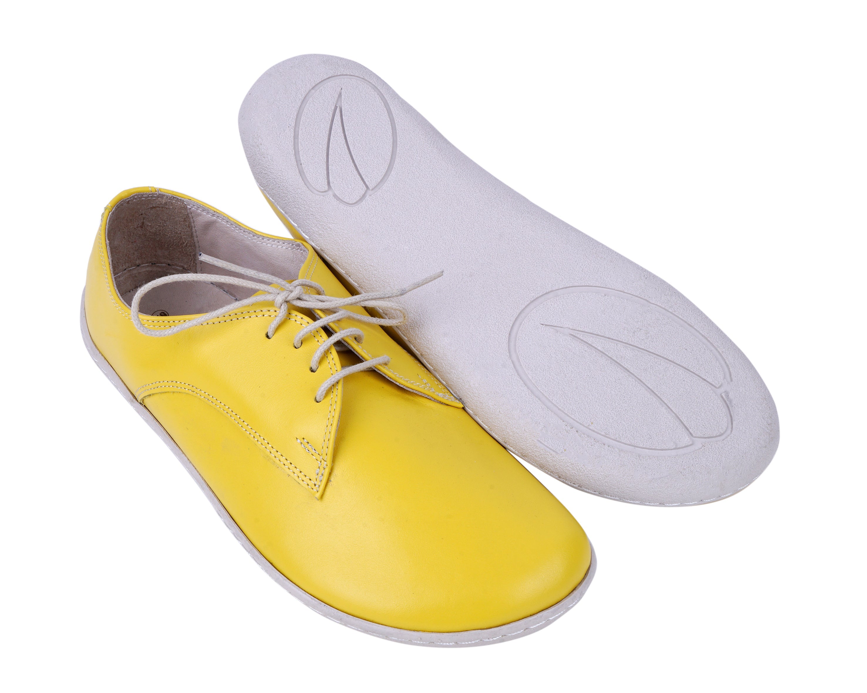 Yellow Oxford Wide Barefoot Shoes Smooth Leather Handmade 6mm Rubber Outsole 