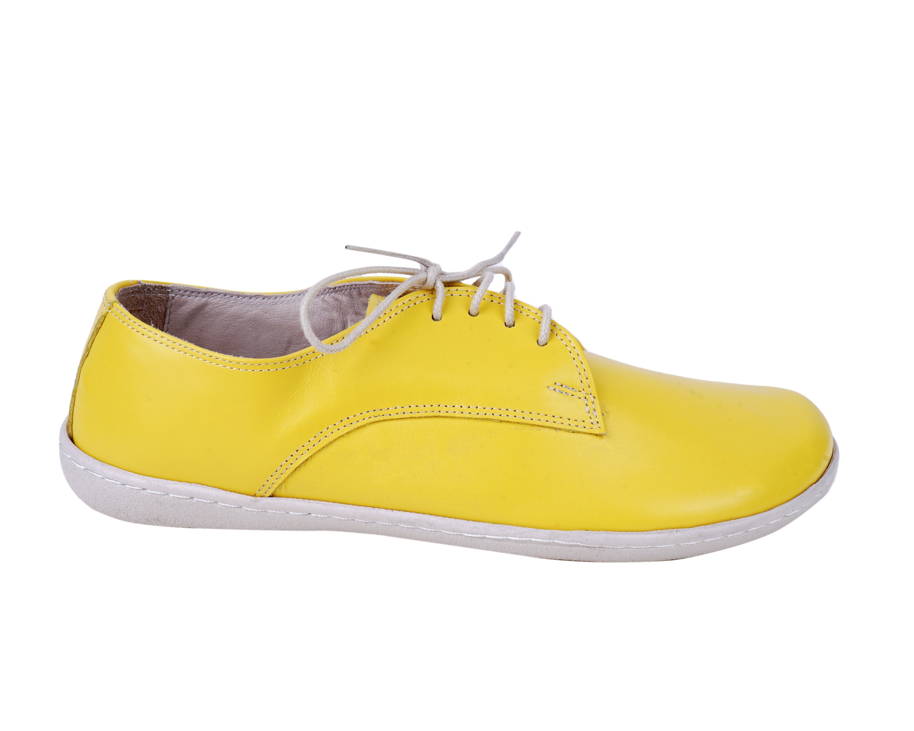 Yellow Oxford Wide Barefoot Shoes Smooth Leather Handmade 6mm Rubber Outsole 