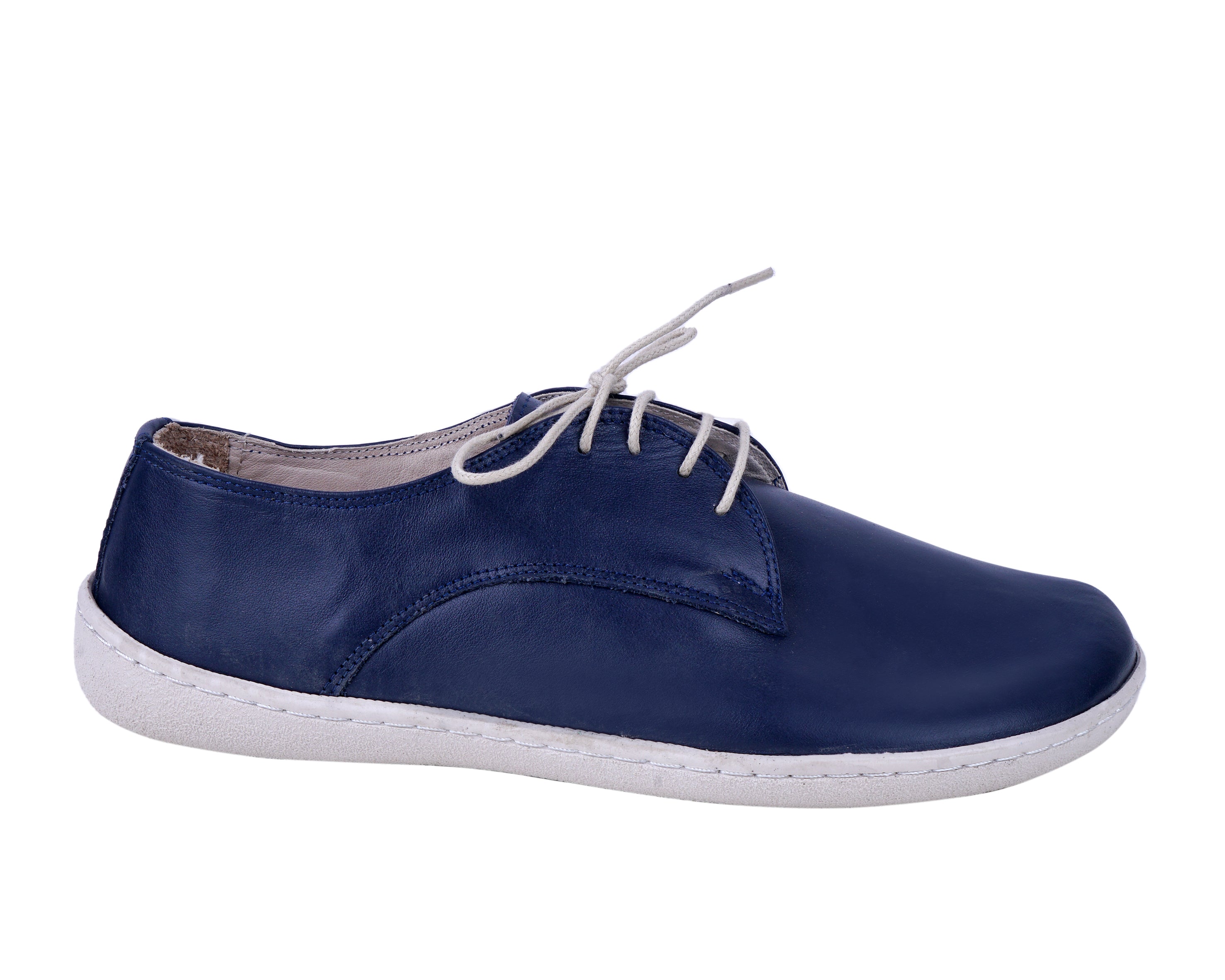 Navy Blue Oxford Wide Barefoot Shoes Smooth Leather Handmade 6mm Rubber Outsole 