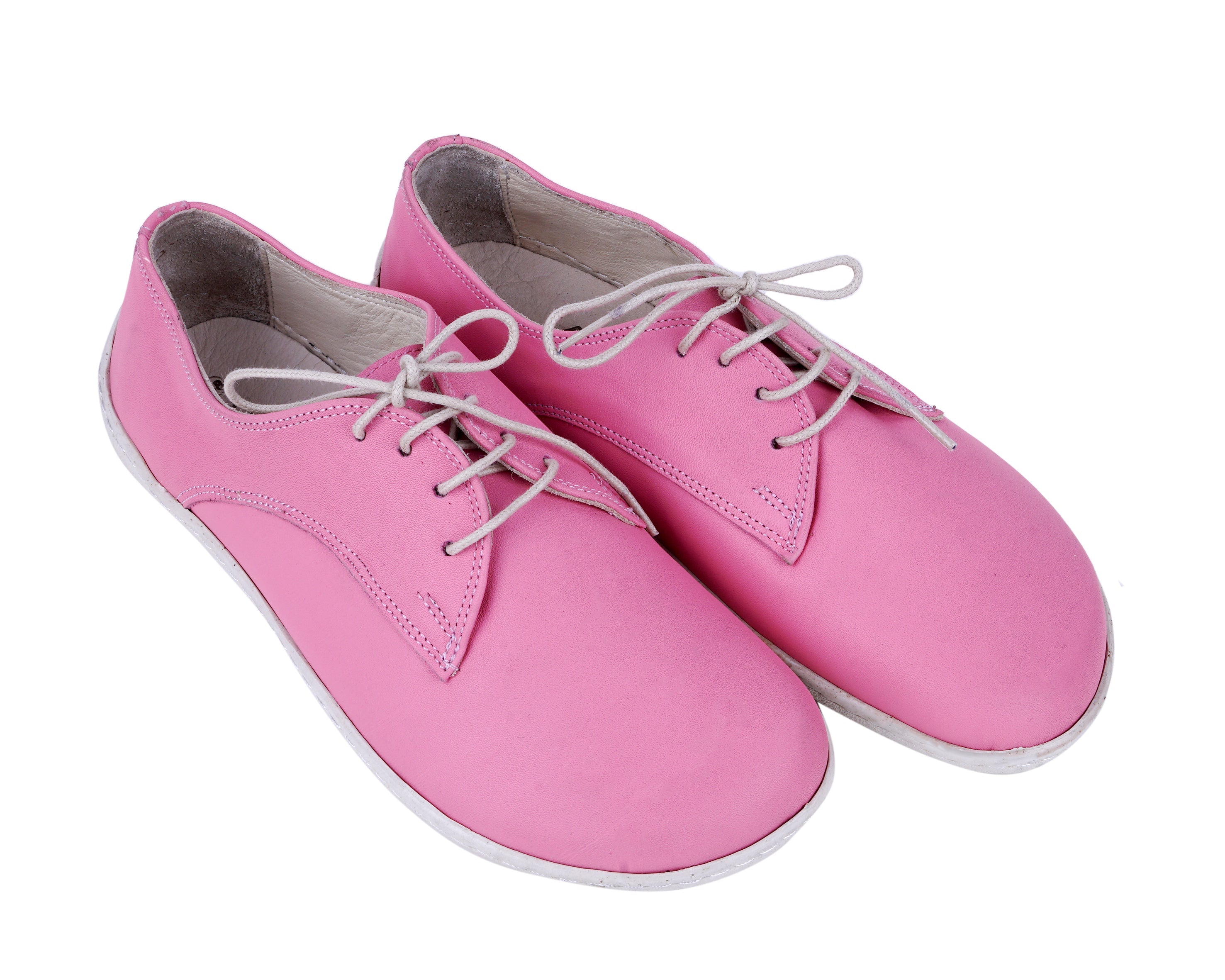 Pink Oxford Wide Barefoot Shoes Smooth Leather Handmade 6mm Rubber Outsole 