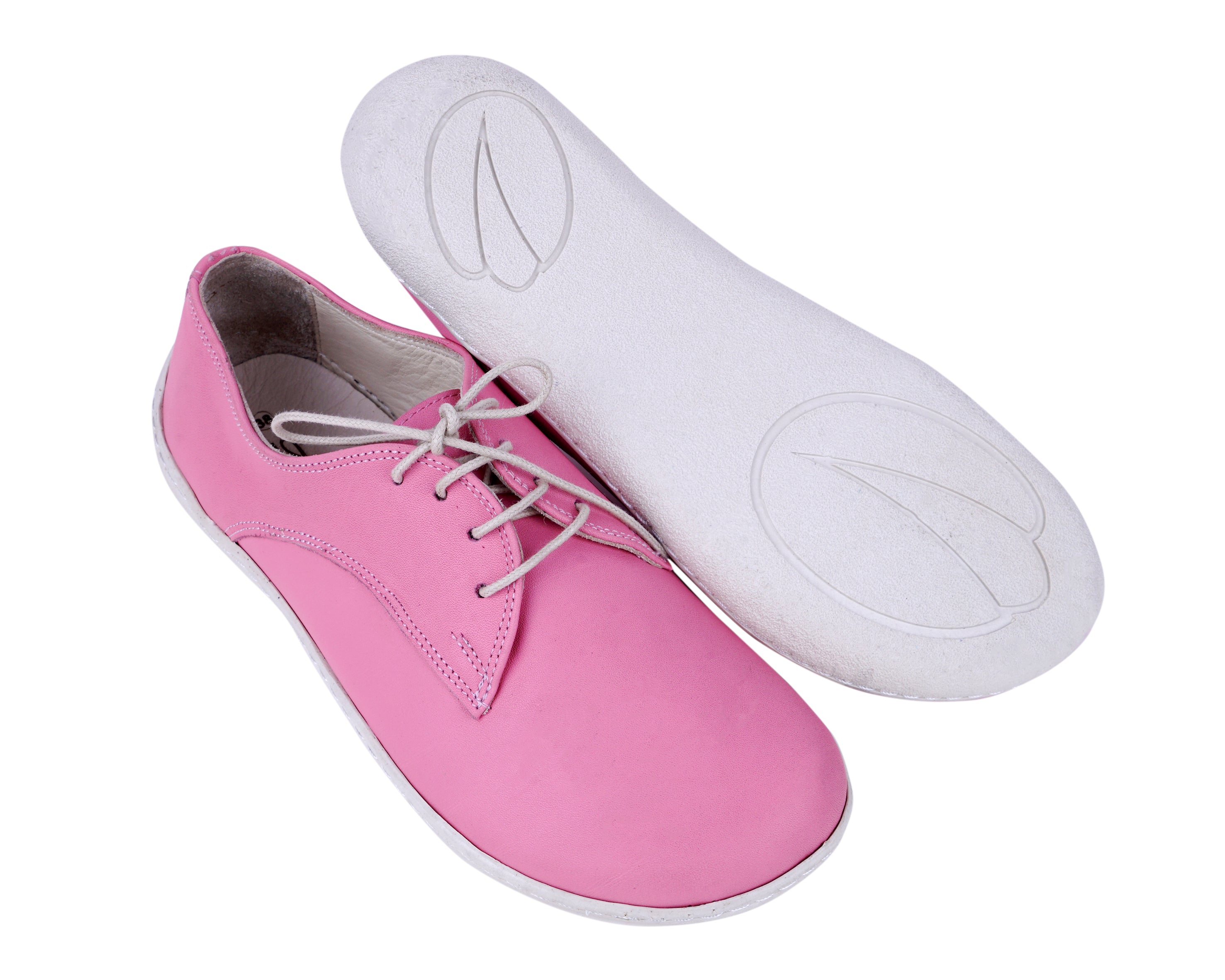 Pink Oxford Wide Barefoot Shoes Smooth Leather Handmade 6mm Rubber Outsole