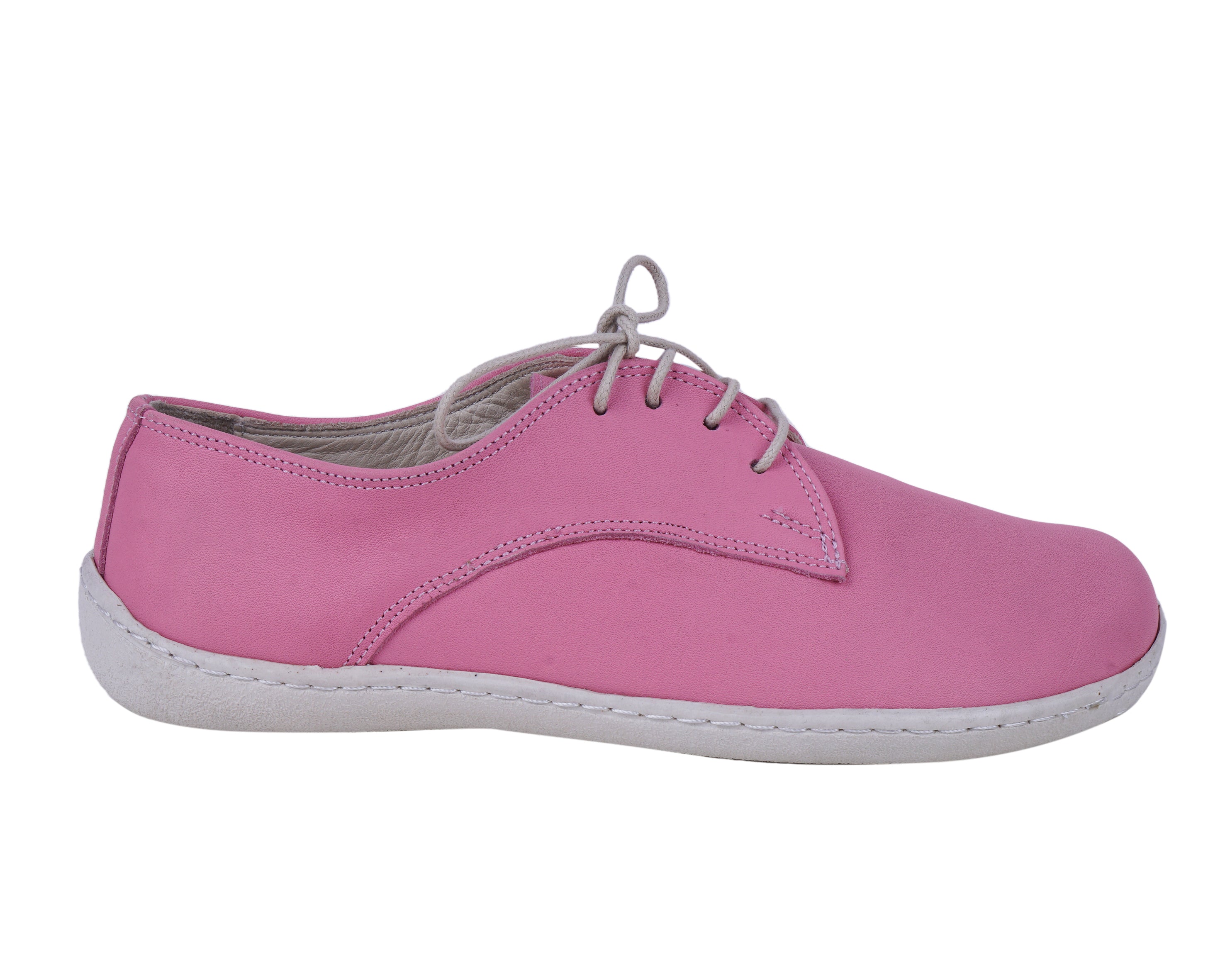 Pink Oxford Wide Barefoot Shoes Smooth Leather Handmade 6mm Rubber Outsole 