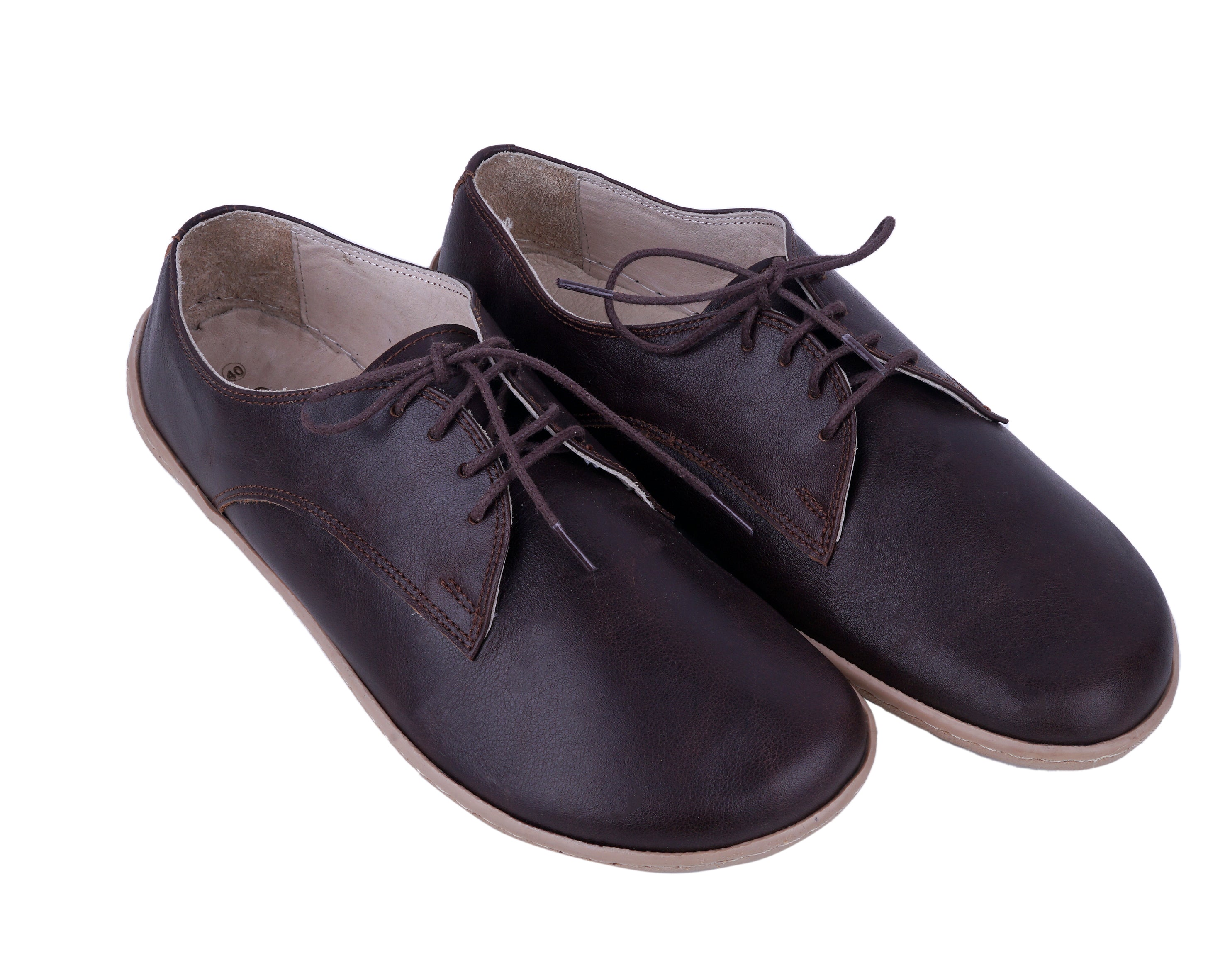 Dark Brown Oxford Wide Barefoot Shoes Smooth Leather Handmade 6mm Rubber Outsole