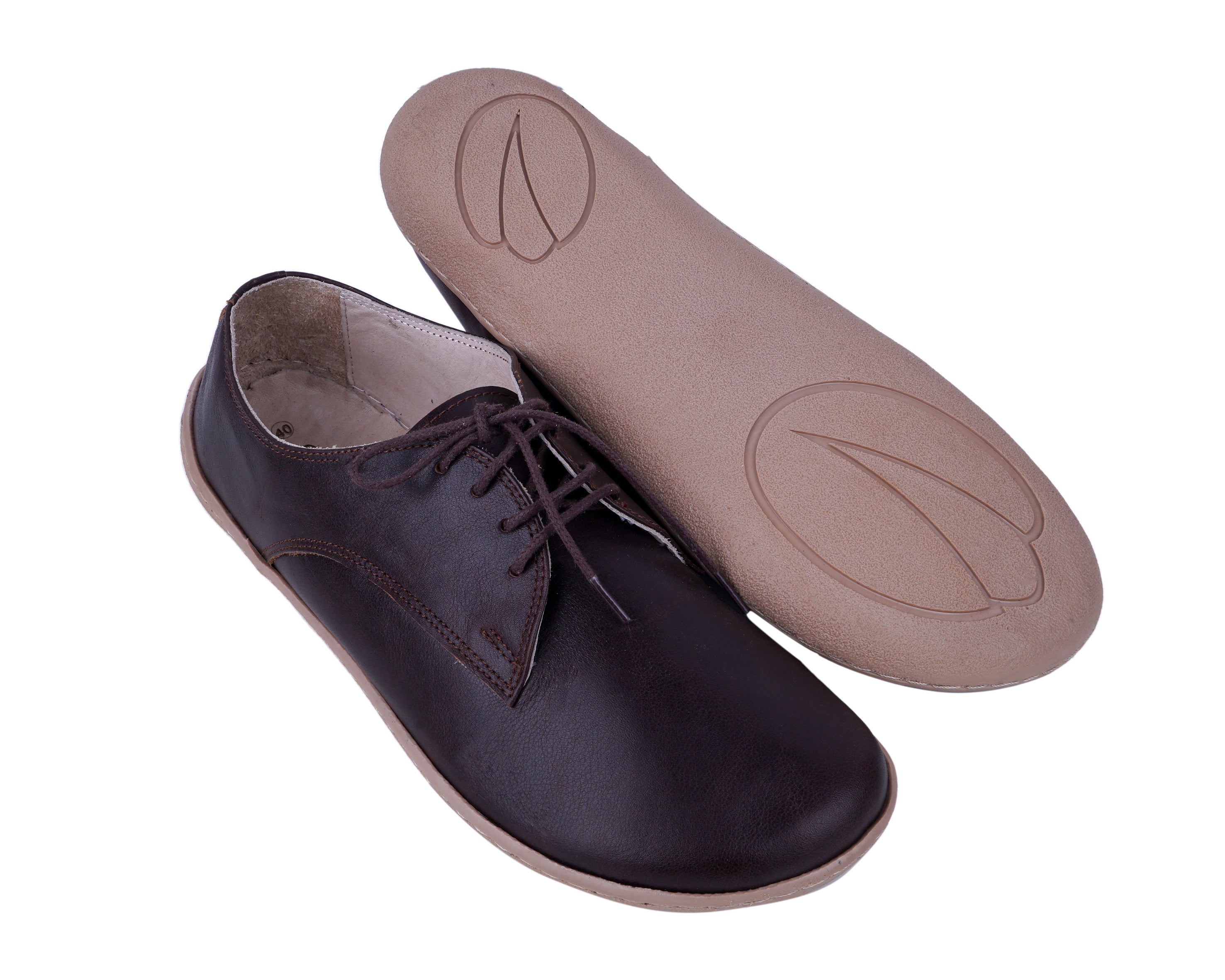 Dark Brown Oxford Wide Barefoot Shoes Smooth Leather Handmade 6mm Rubber Outsole 