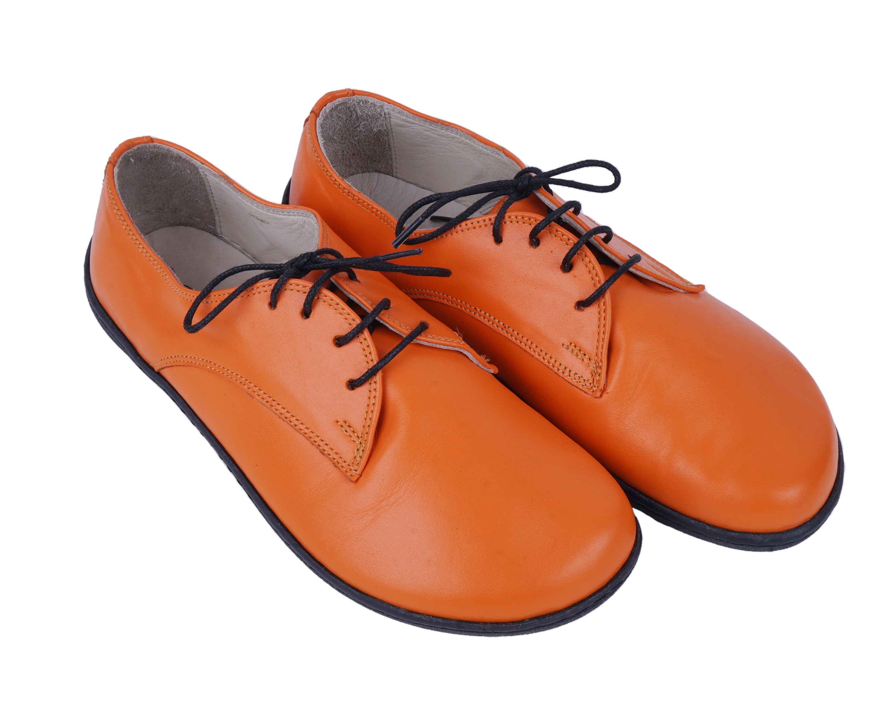 Orange Oxford Wide Barefoot Shoes Smooth Leather Handmade 6mm Rubber Outsole 