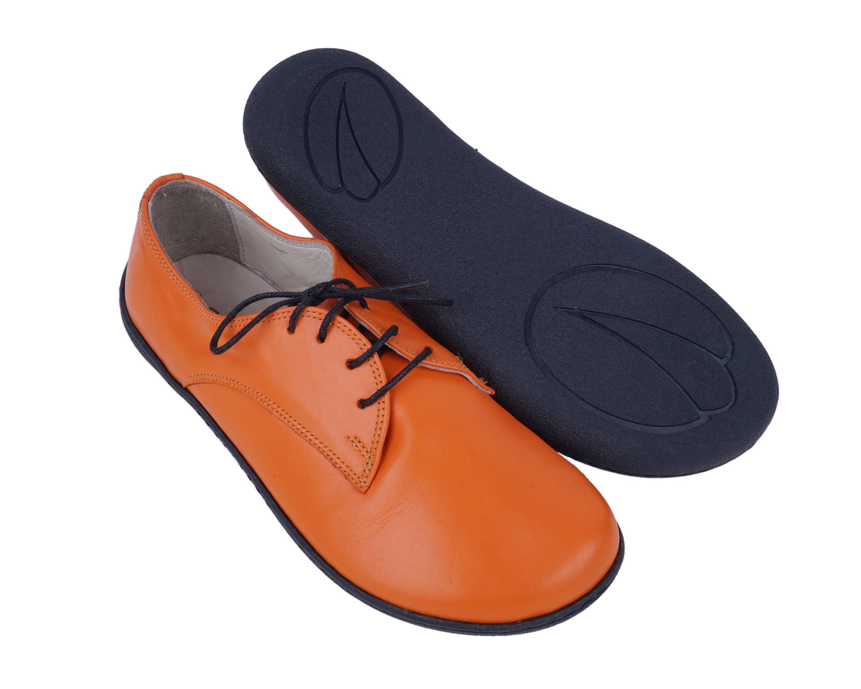 Orange Oxford Wide Barefoot Shoes Smooth Leather Handmade 6mm Rubber Outsole 