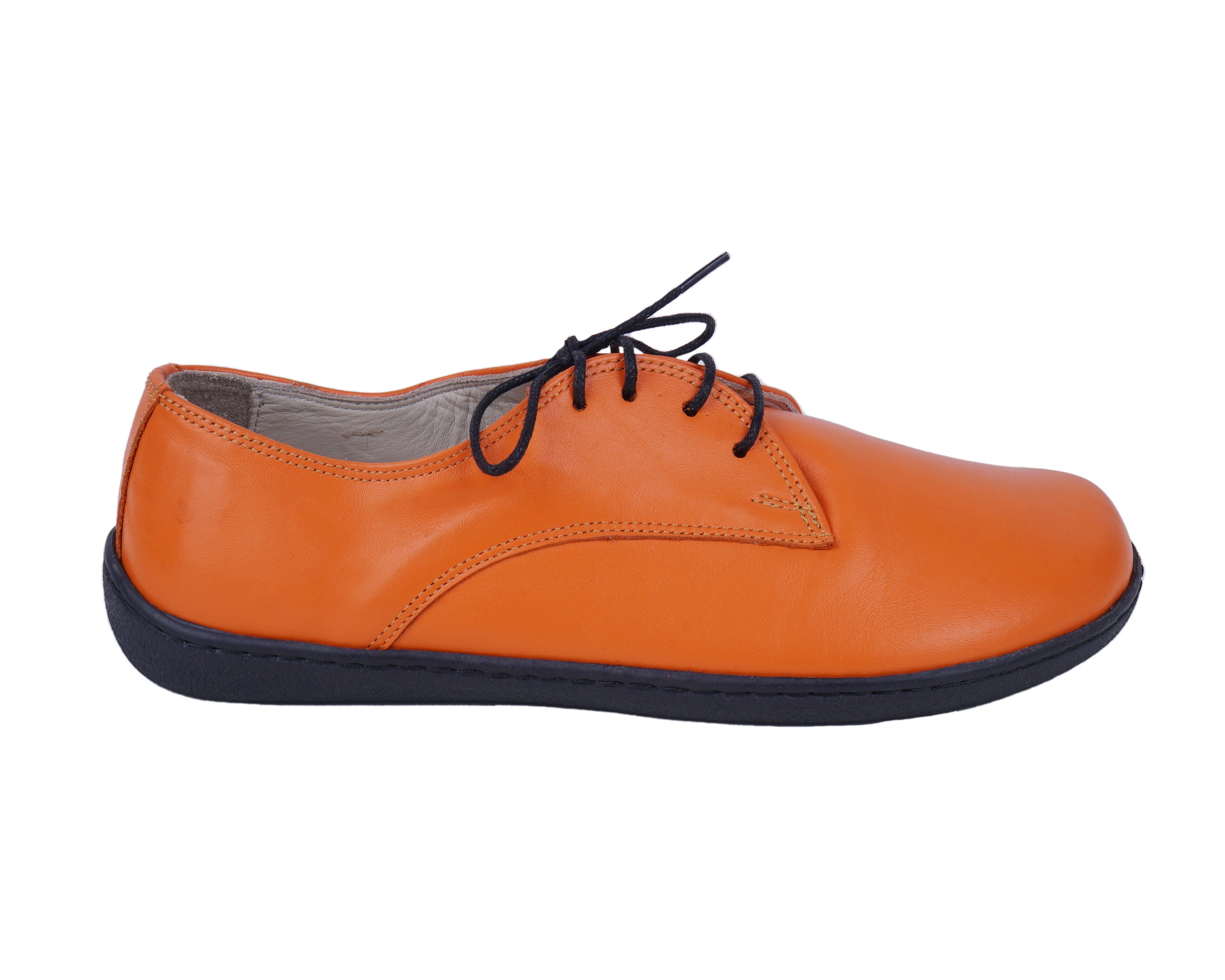 Orange Oxford Wide Barefoot Shoes Smooth Leather Handmade 6mm Rubber Outsole