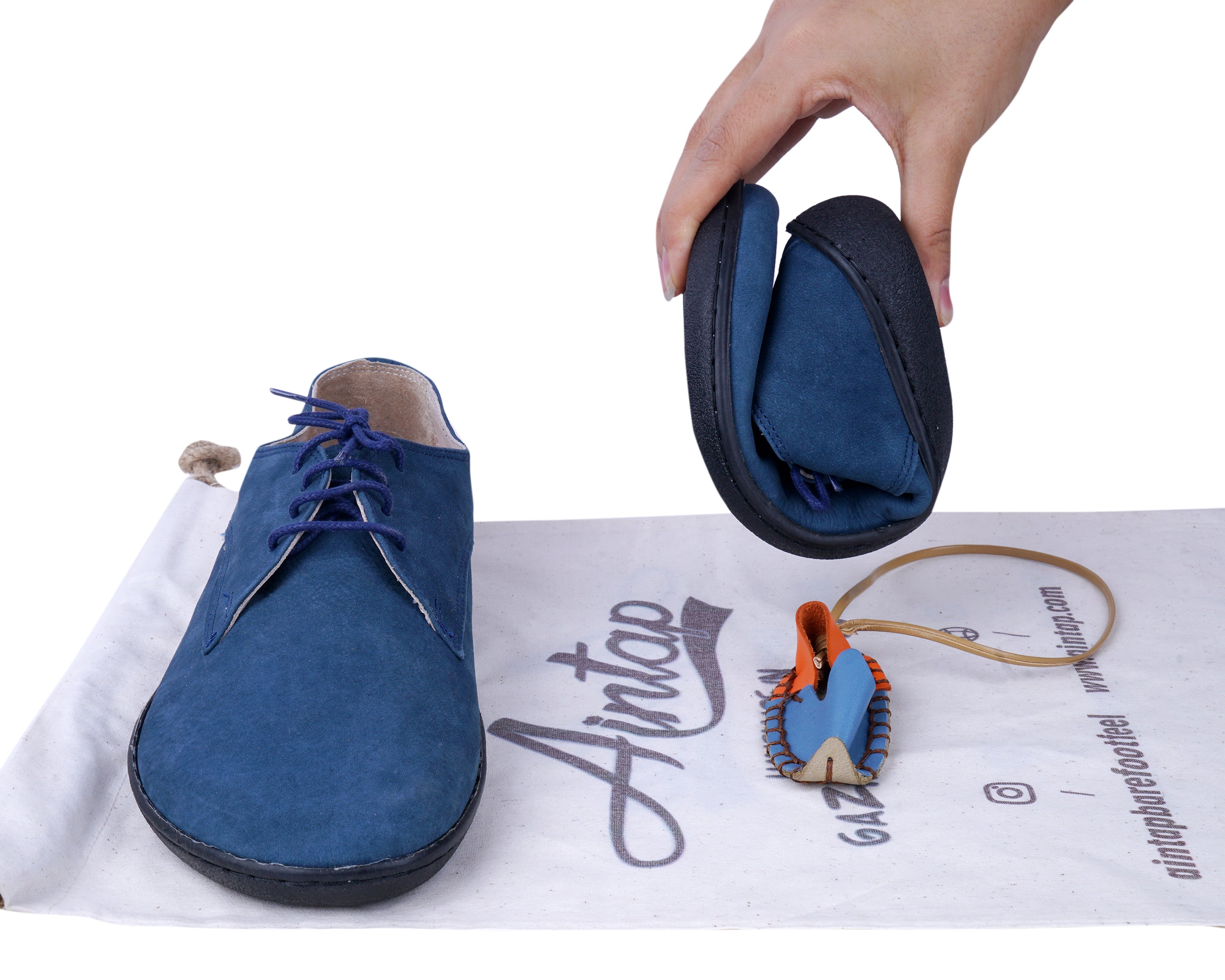 Jeans Oxford Wide Barefoot Shoes Nubuck Leather Handmade 6mm Rubber Outsole 