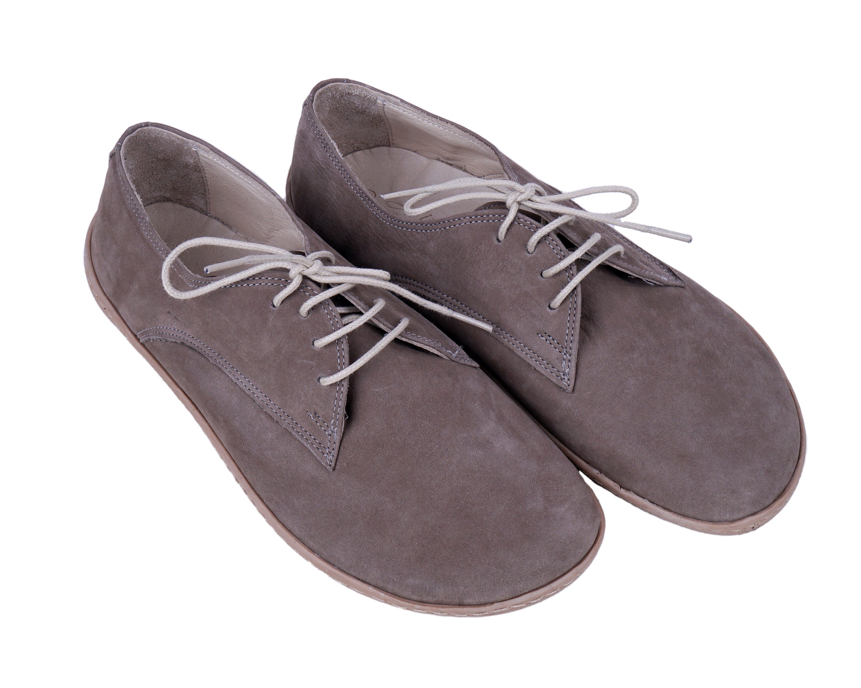 Smoked Oxford Wide Barefoot Shoes Nubuck Leather Handmade 6mm Rubber Outsole