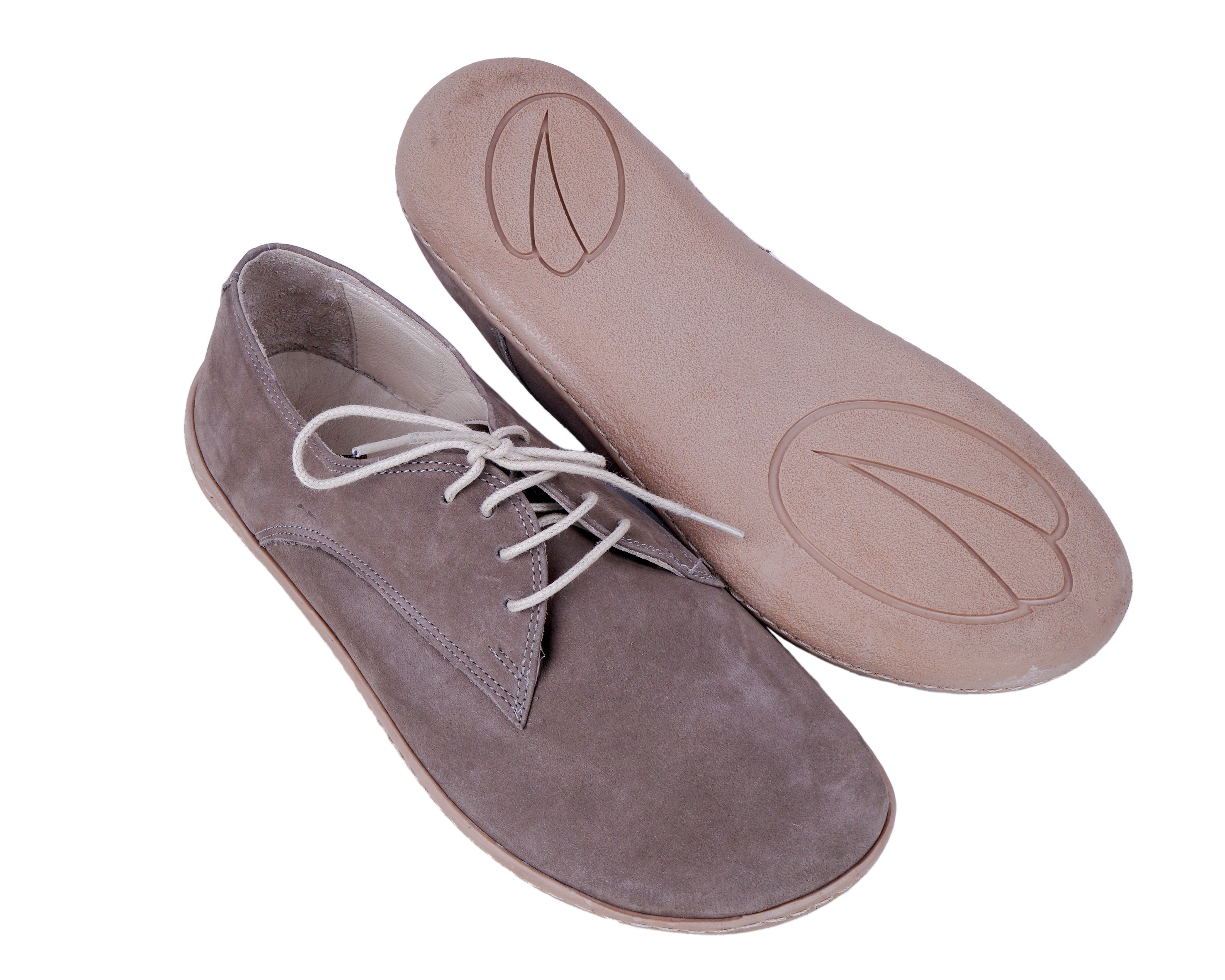 Smoked Oxford Wide Barefoot Shoes Nubuck Leather Handmade 6mm Rubber Outsole 