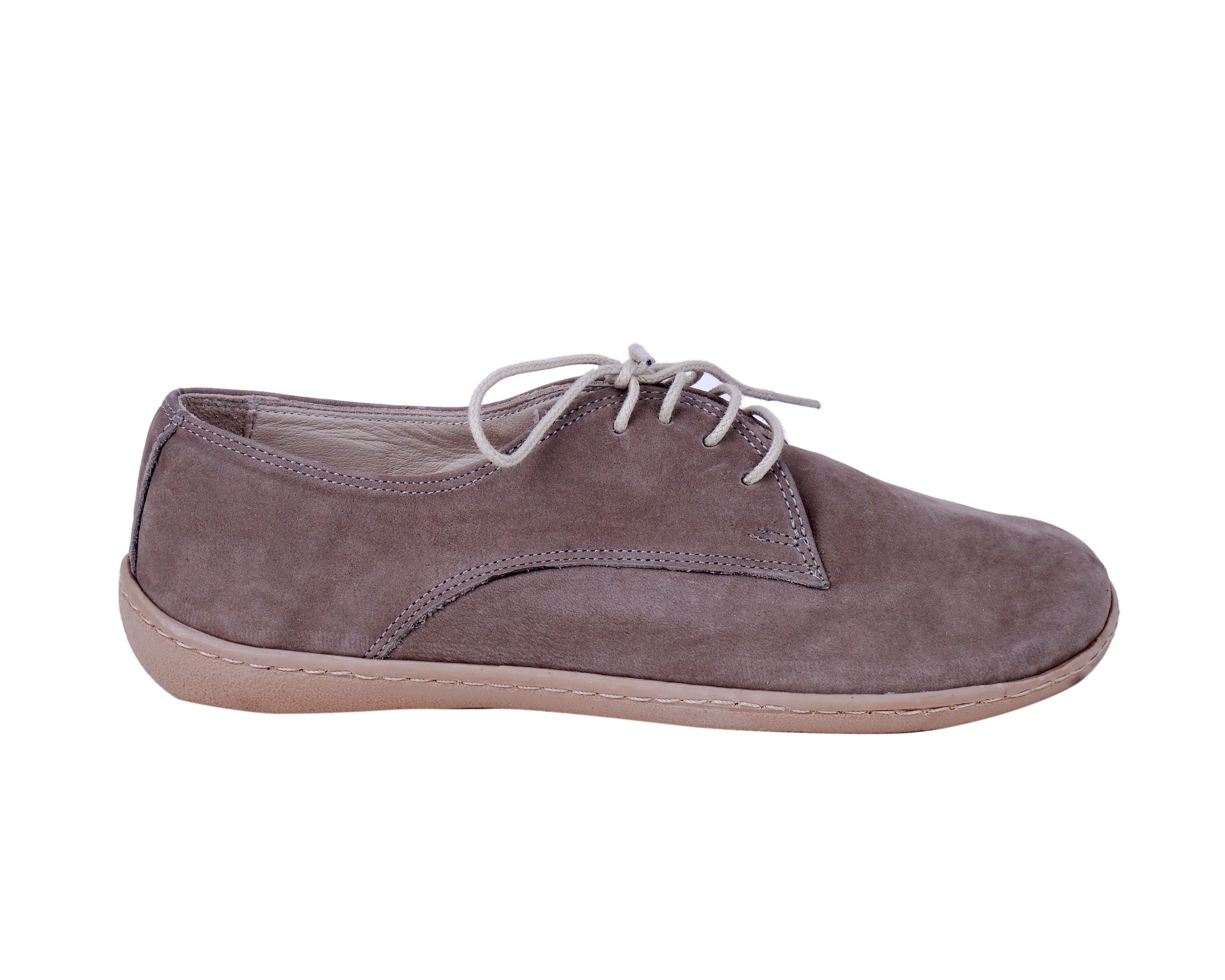 Smoked Oxford Wide Barefoot Shoes Nubuck Leather Handmade 6mm Rubber Outsole 
