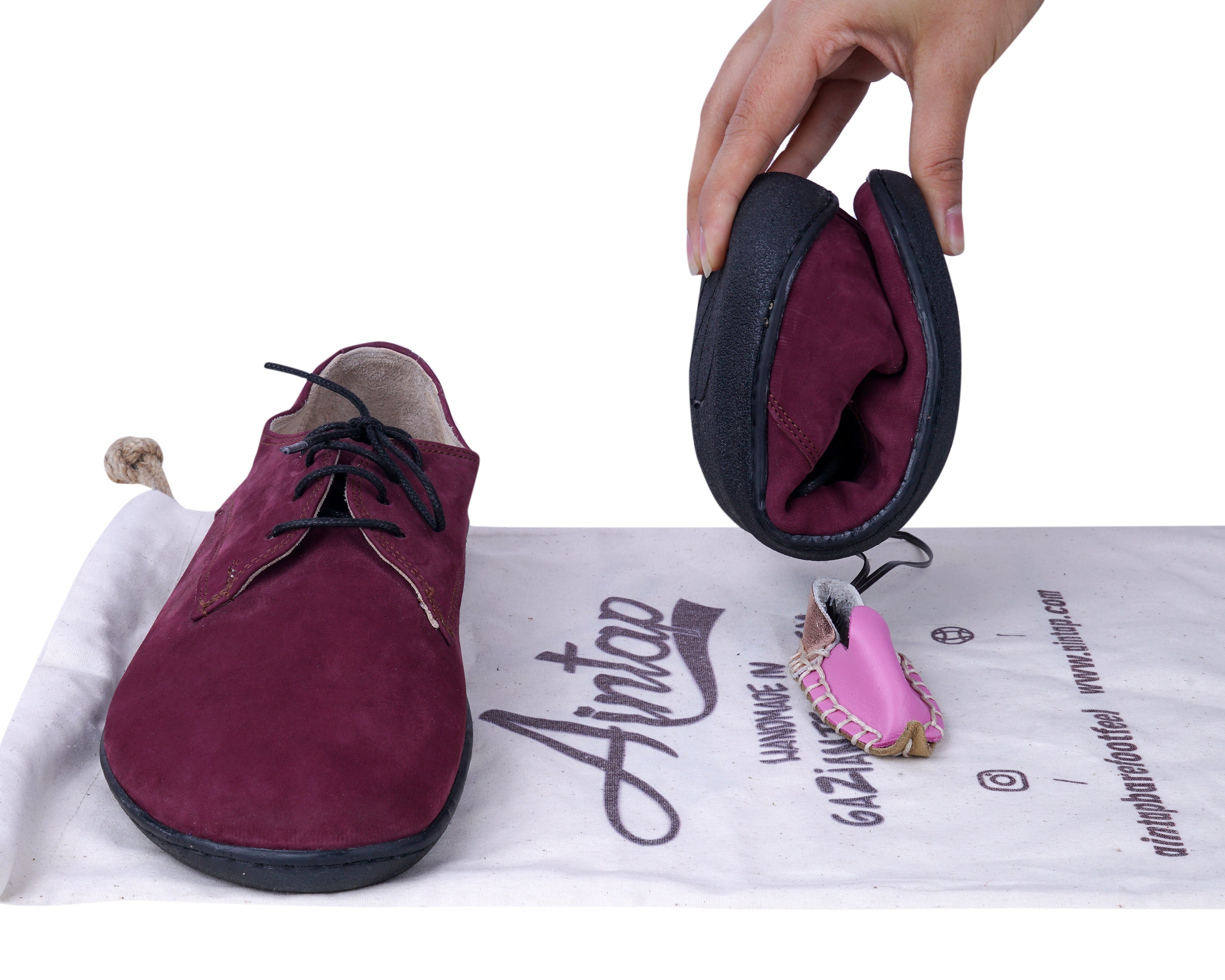 Burgundy Oxford Wide Barefoot Shoes Nubuck Leather Handmade 6mm Rubber Outsole 
