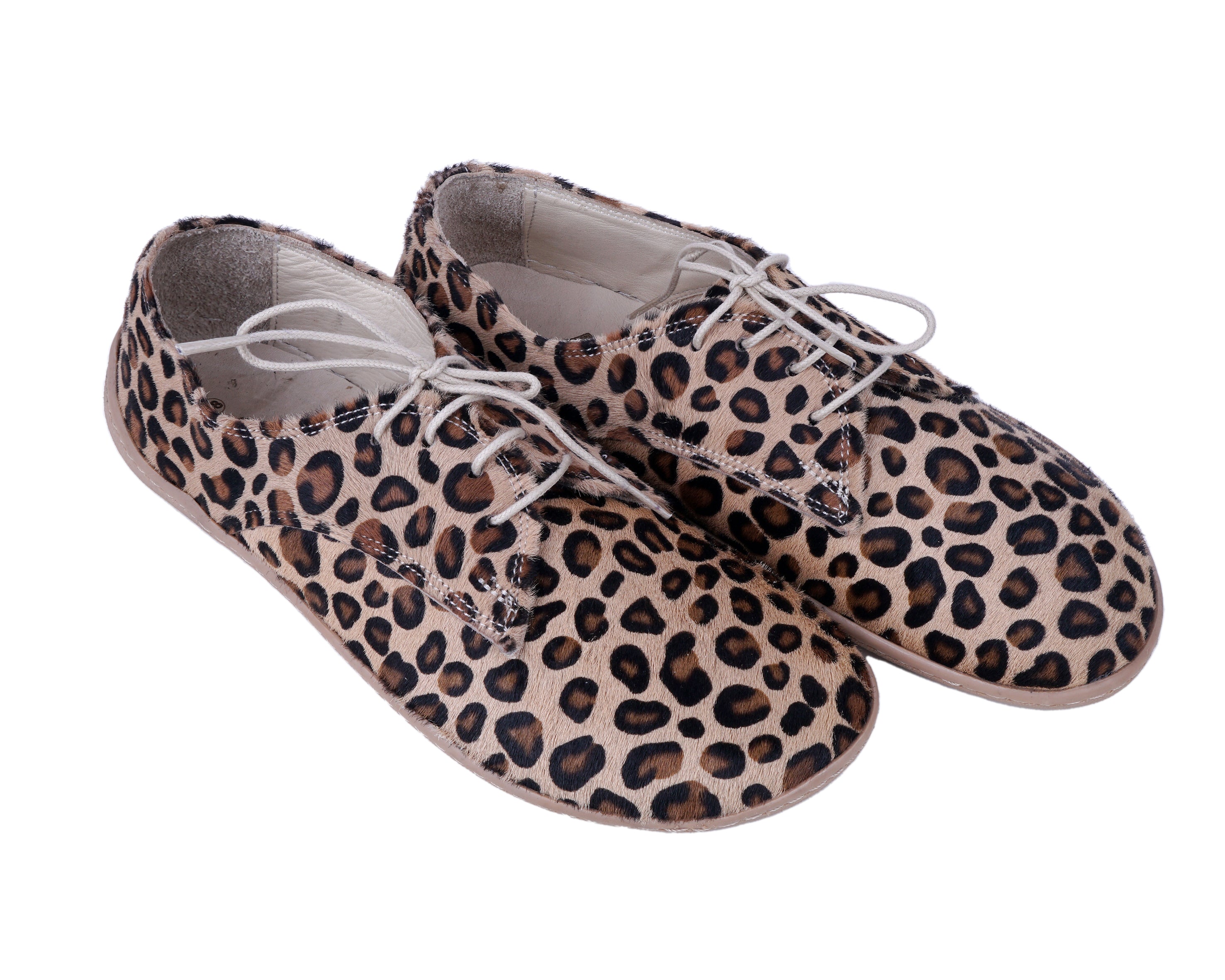 Leopard Oxford Wide Barefoot Shoes Smooth Leather Handmade 6mm Rubber Outsole