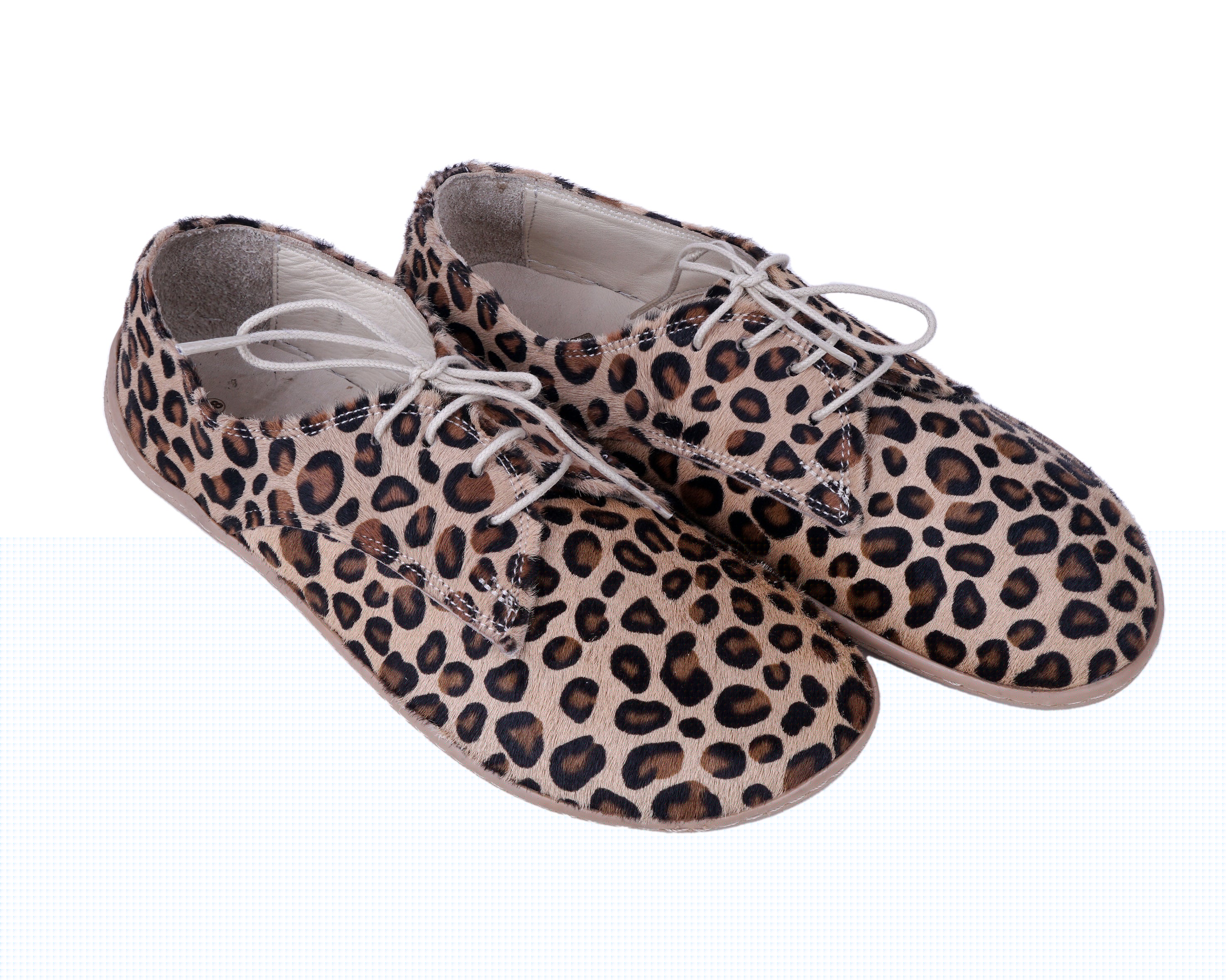 Leopard Oxford Wide Barefoot Shoes Smooth Leather Handmade 6mm Rubber Outsole 