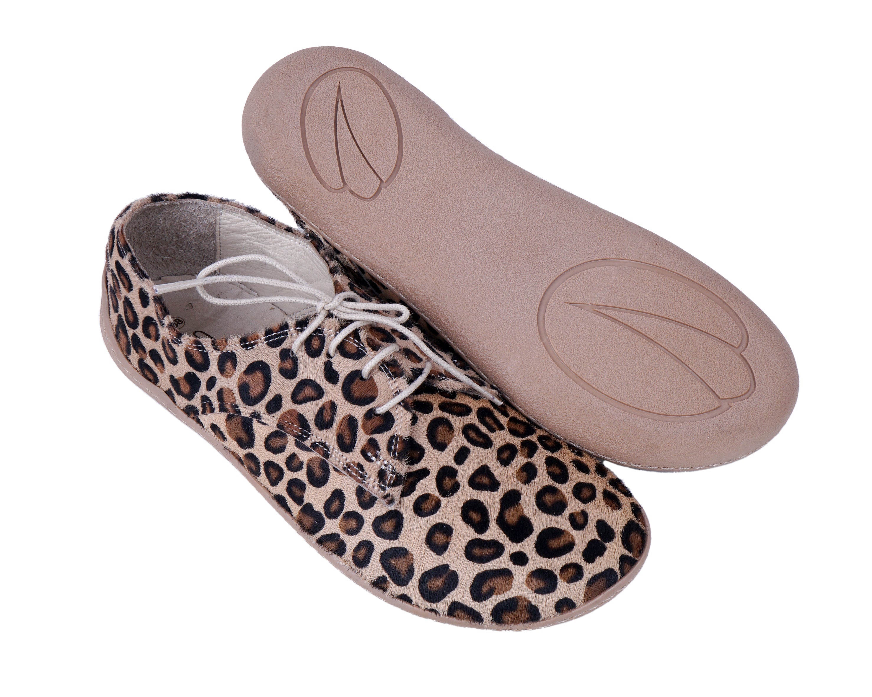 Leopard Oxford Wide Barefoot Shoes Smooth Leather Handmade 6mm Rubber Outsole 