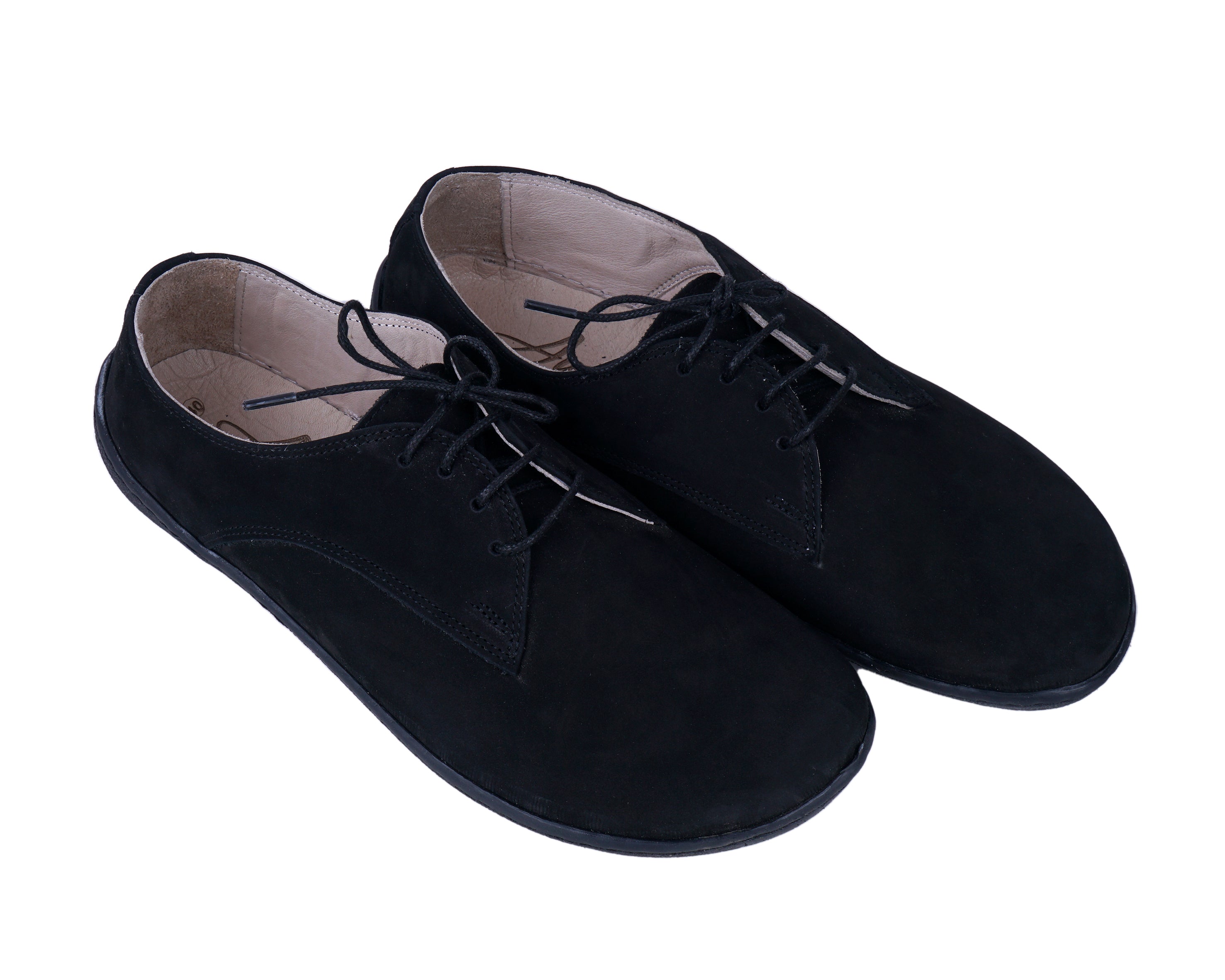 Black Oxford Wide Barefoot Shoes Nubuck Leather Handmade 6mm Rubber Outsole