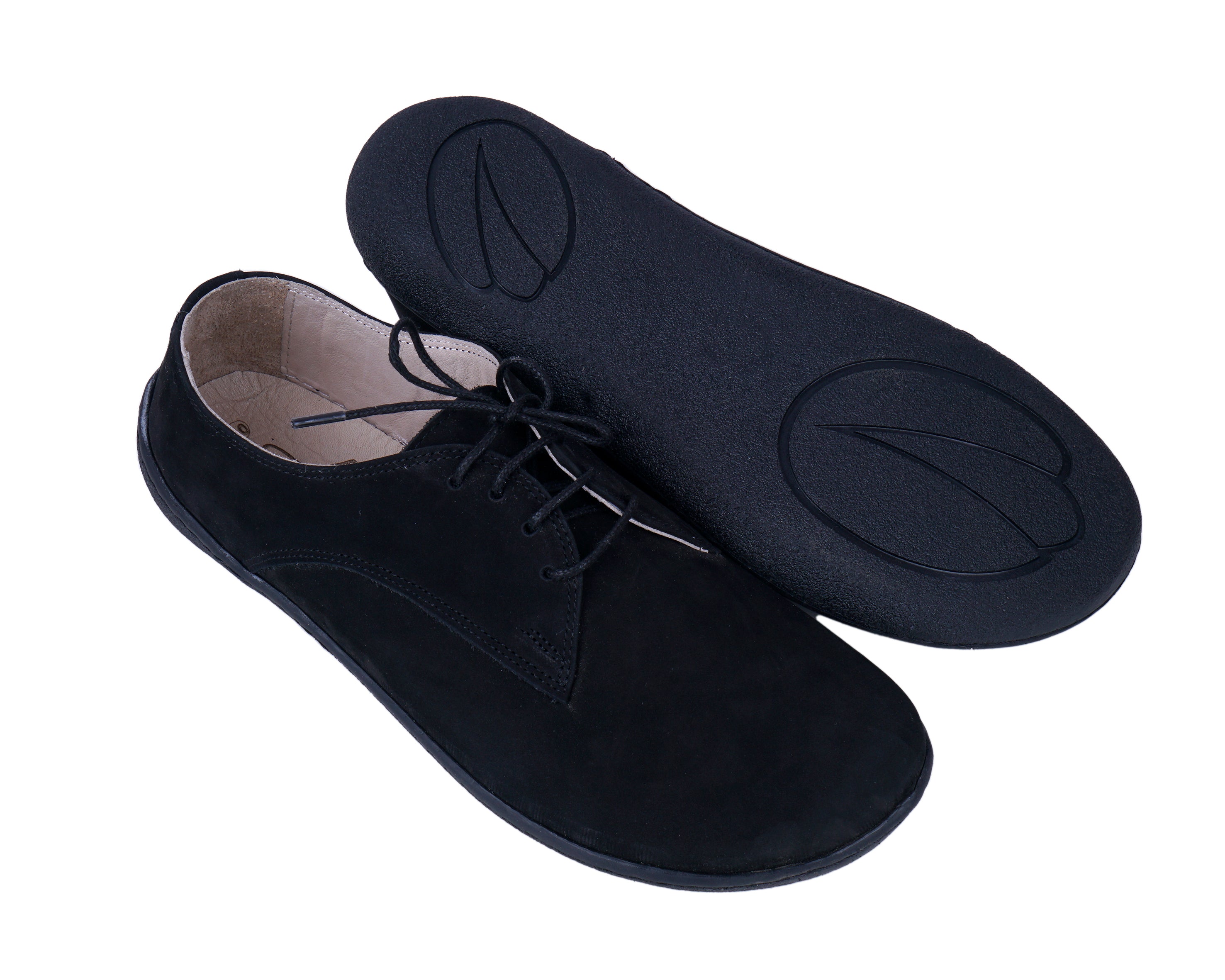 Black Oxford Wide Barefoot Shoes Nubuck Leather Handmade 6mm Rubber Outsole