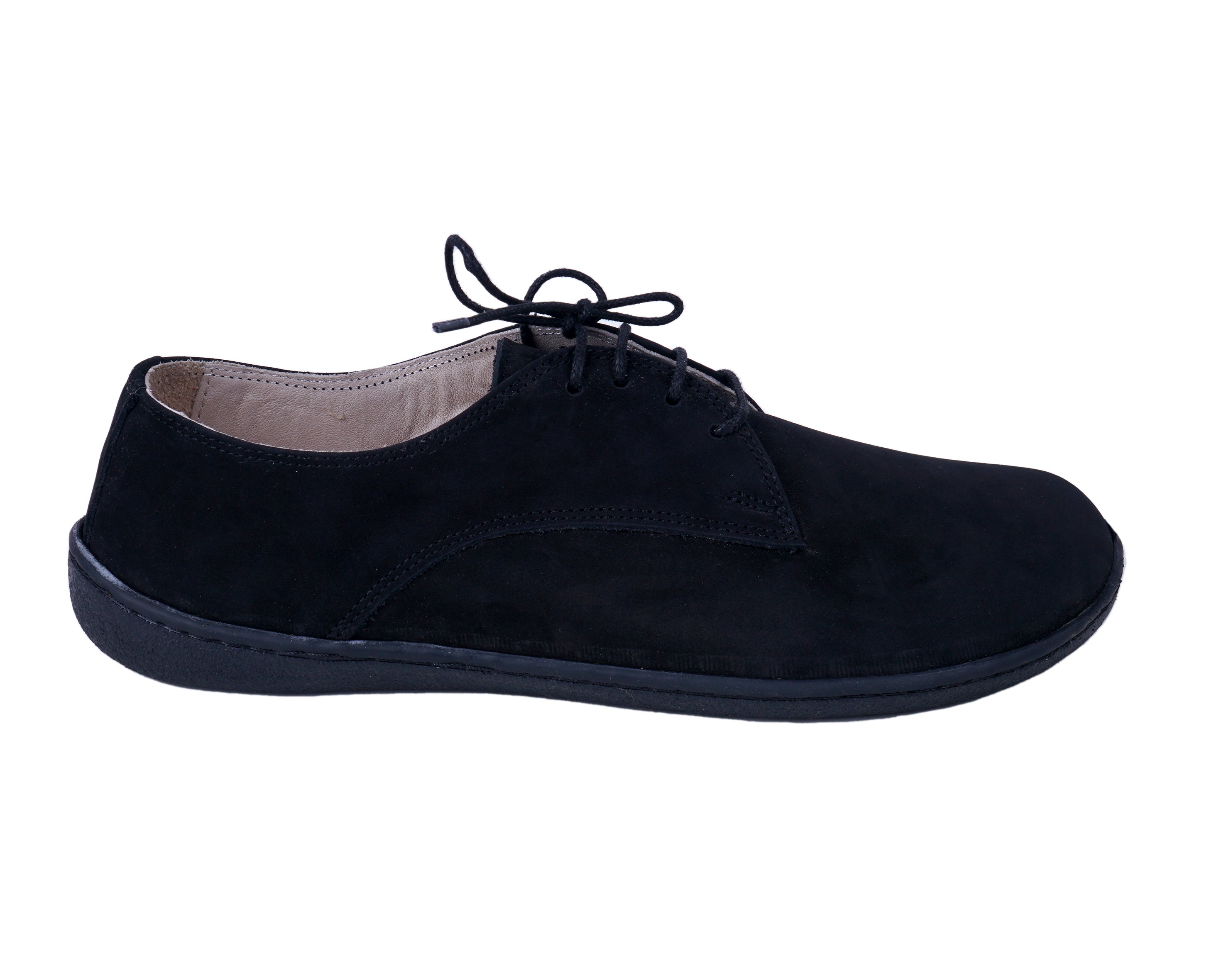 Black Oxford Wide Barefoot Shoes Nubuck Leather Handmade 6mm Rubber Outsole