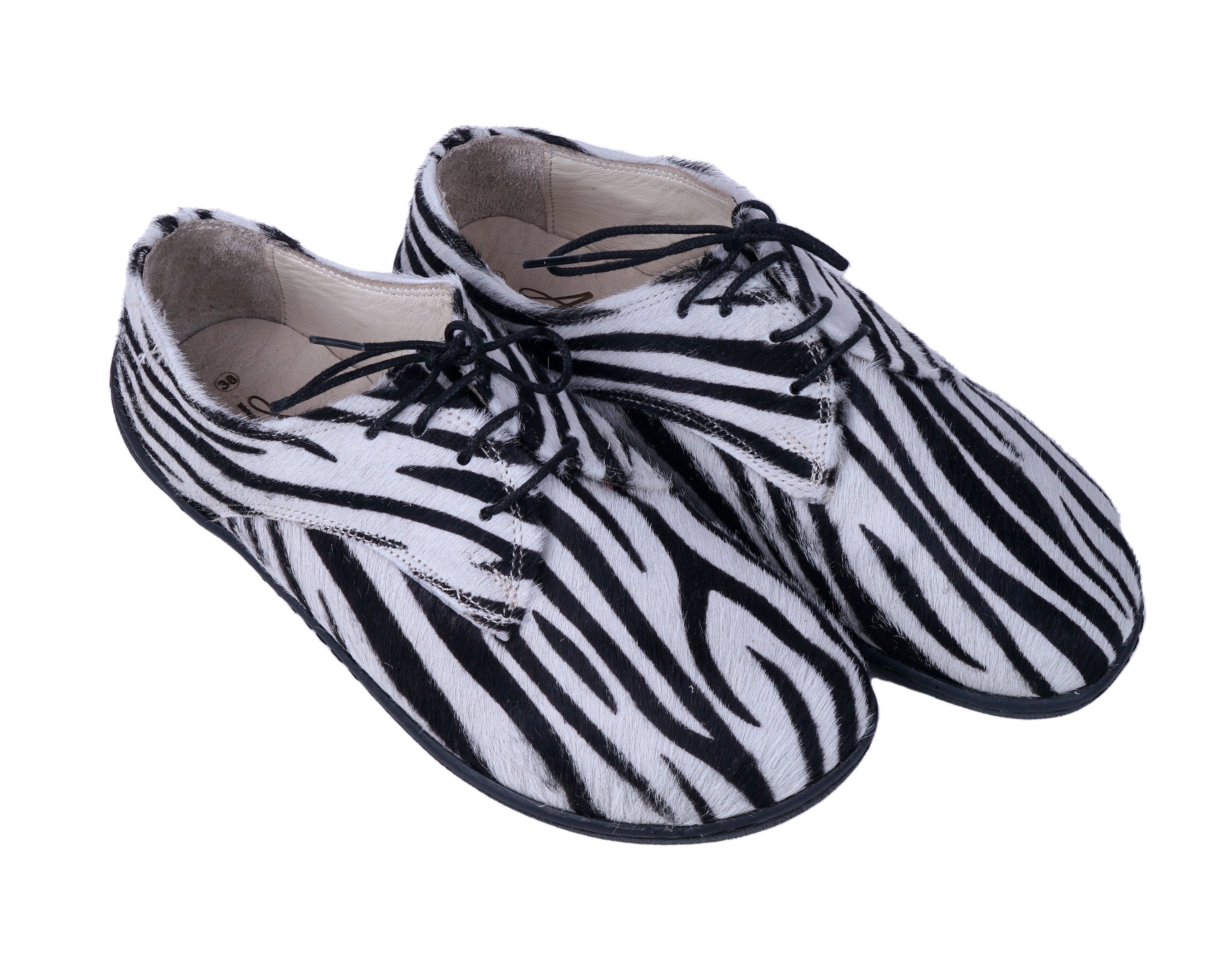 Zebra Oxford Wide Barefoot Shoes Smooth Leather Handmade 6mm Rubber Outsole