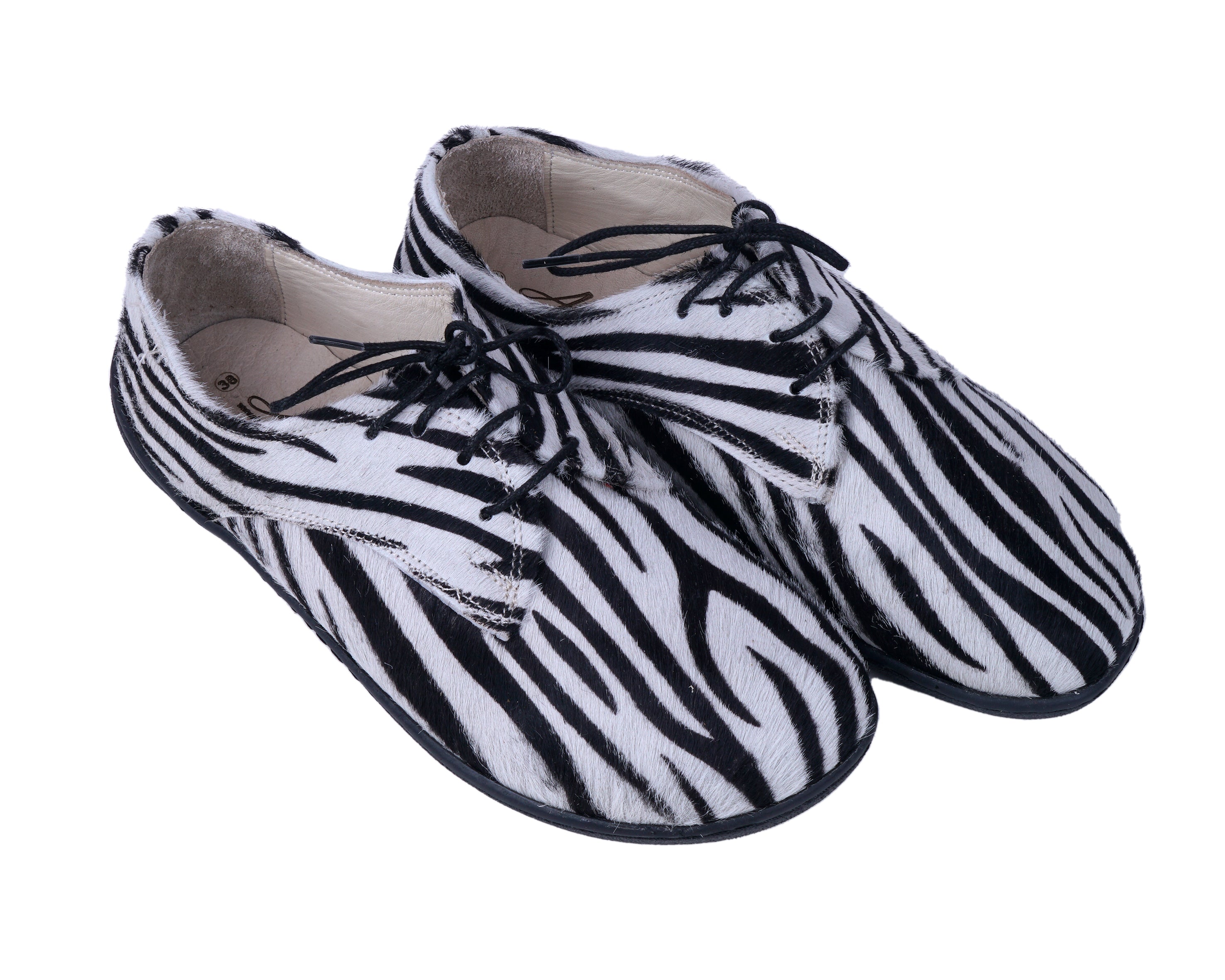 Zebra Oxford Wide Barefoot Shoes Smooth Leather Handmade 6mm Rubber Outsole 
